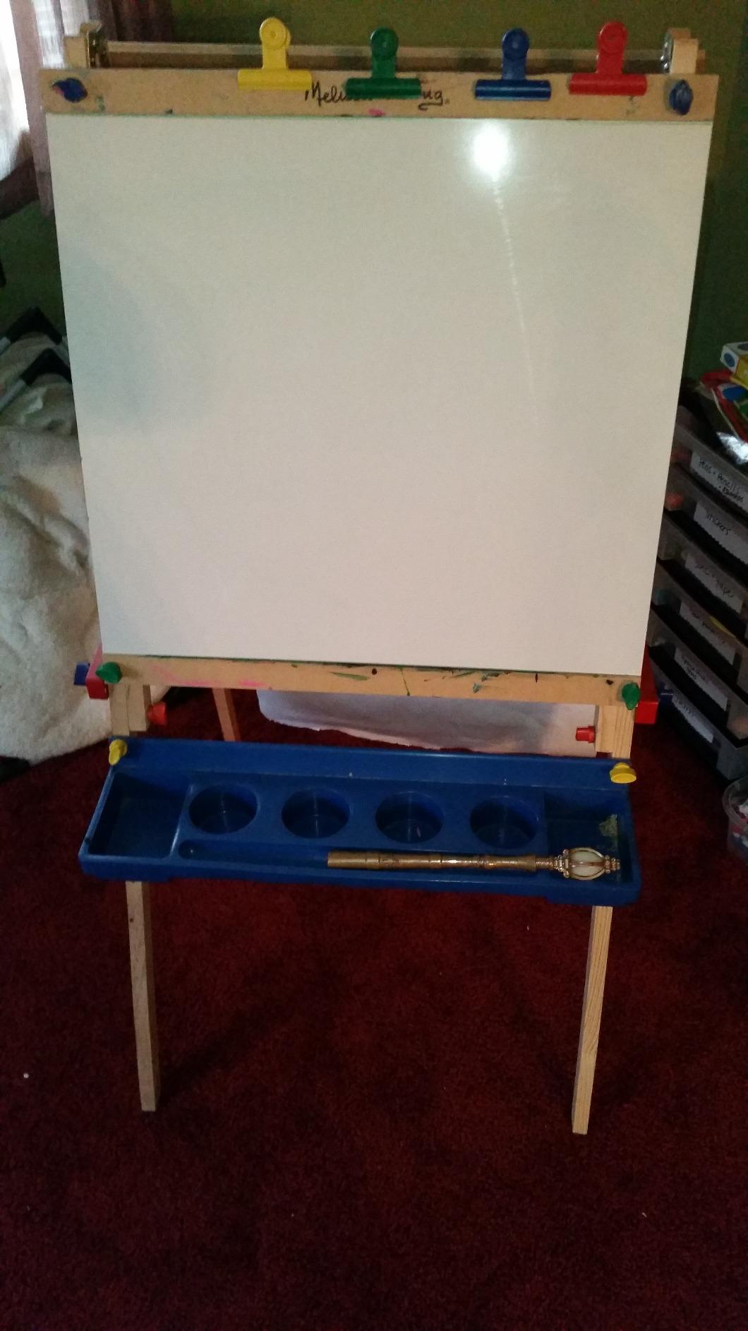Melissa & Doug Deluxe Wooden Art Easel for Kids with Dry-Erase Board, Chalkboard & Drawing Paper Roller, Folding Double-Sided Toddler Easel customer photo 1