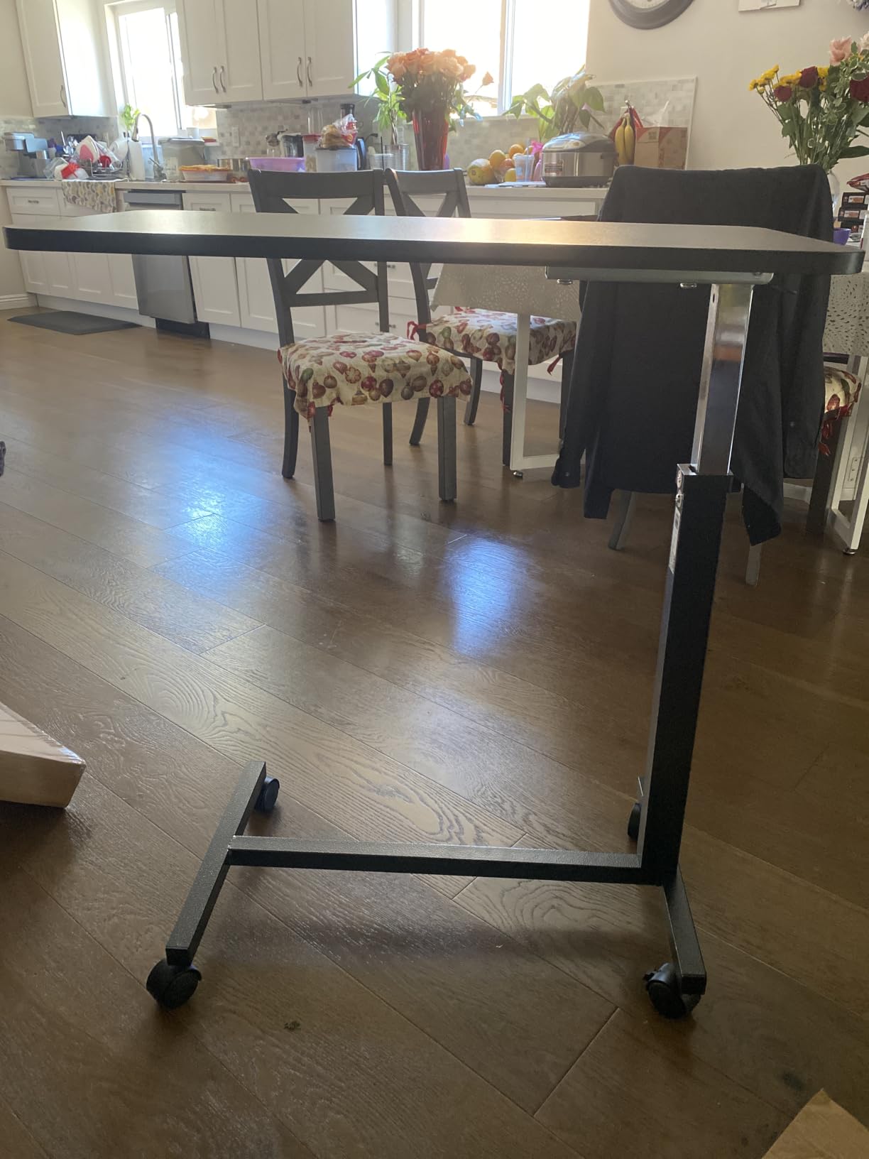 Drive Medical Overbed Table with Wheels, Woodgrain Top, Silver Vein | Secure Height Adjustment and Smooth Rolling Design customer photo 1