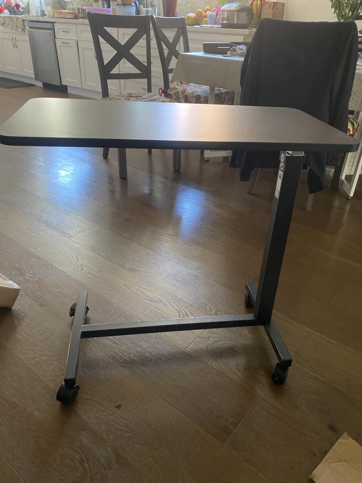 Drive Medical Overbed Table with Wheels, Woodgrain Top, Silver Vein | Secure Height Adjustment and Smooth Rolling Design customer photo 2