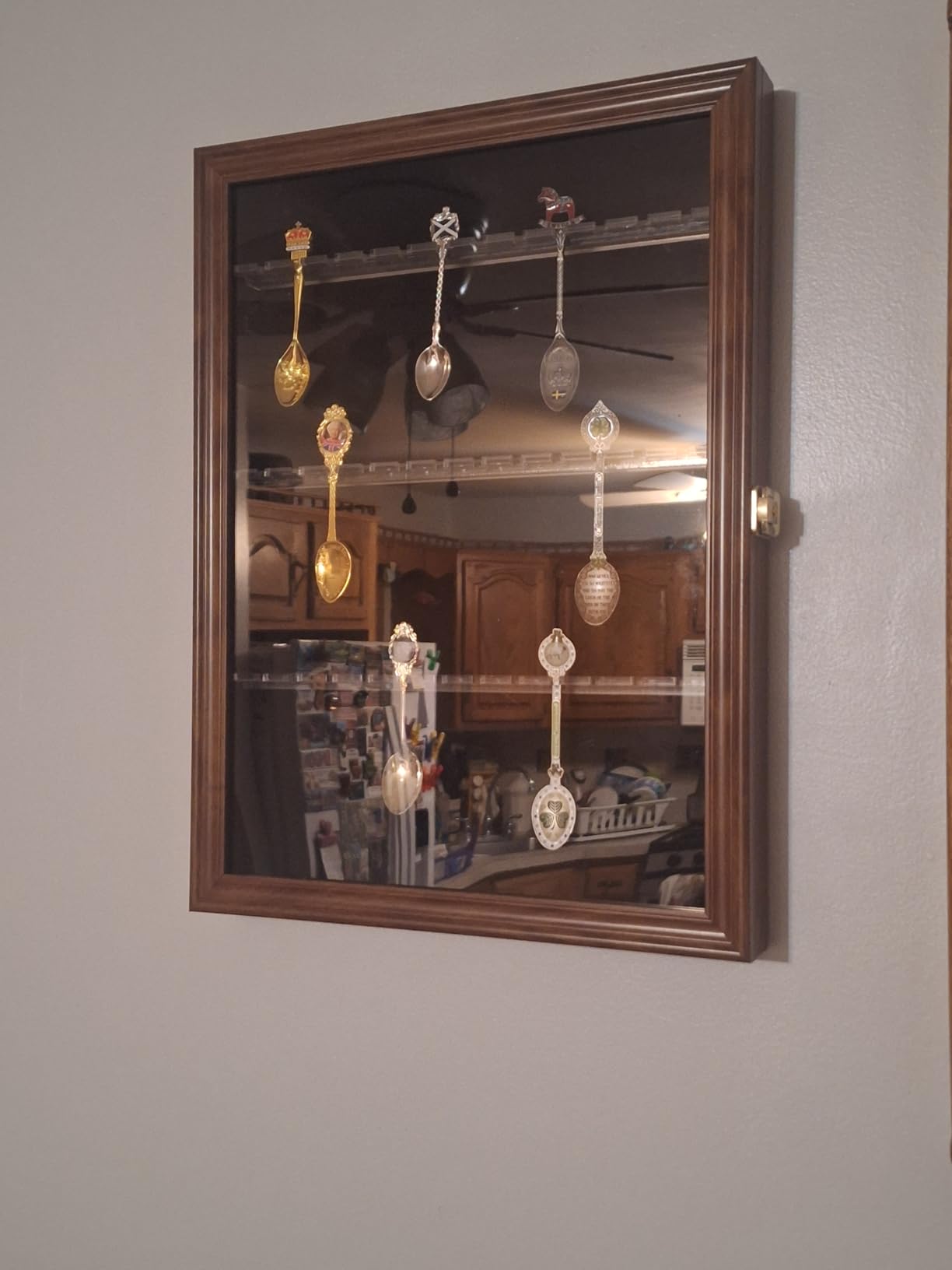 36 Souvenir Tea Spoon Solid Wood Display Case Rack Cabinet with Lockable Door Walnut Finish customer photo 1