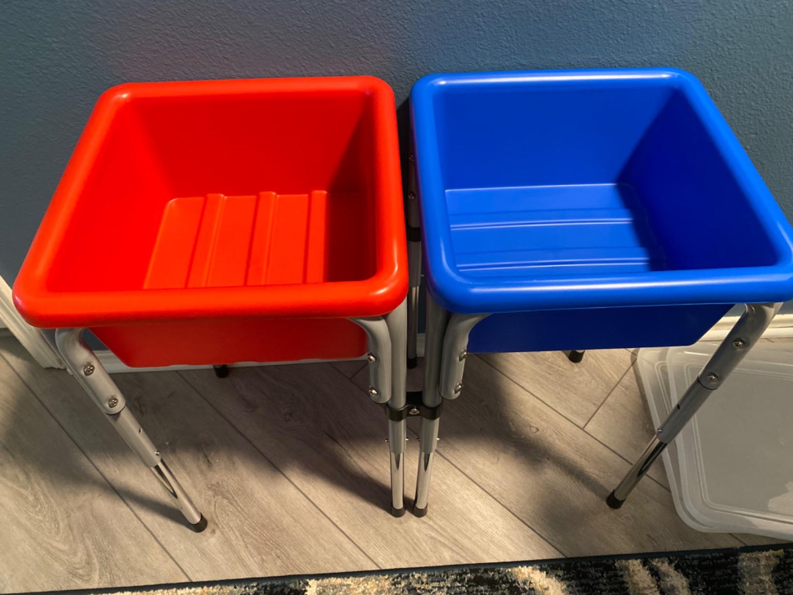 ECR4Kids 2-Station Sand and Water Adjustable Play Table, Sensory Bins, Blue/Red | Durable plastic/steel, GREENGUARD Gold Certified, 3-5 years, 80 lb capacity, adjustable legs, easy-lift lids, indoor/outdoor customer photo 1