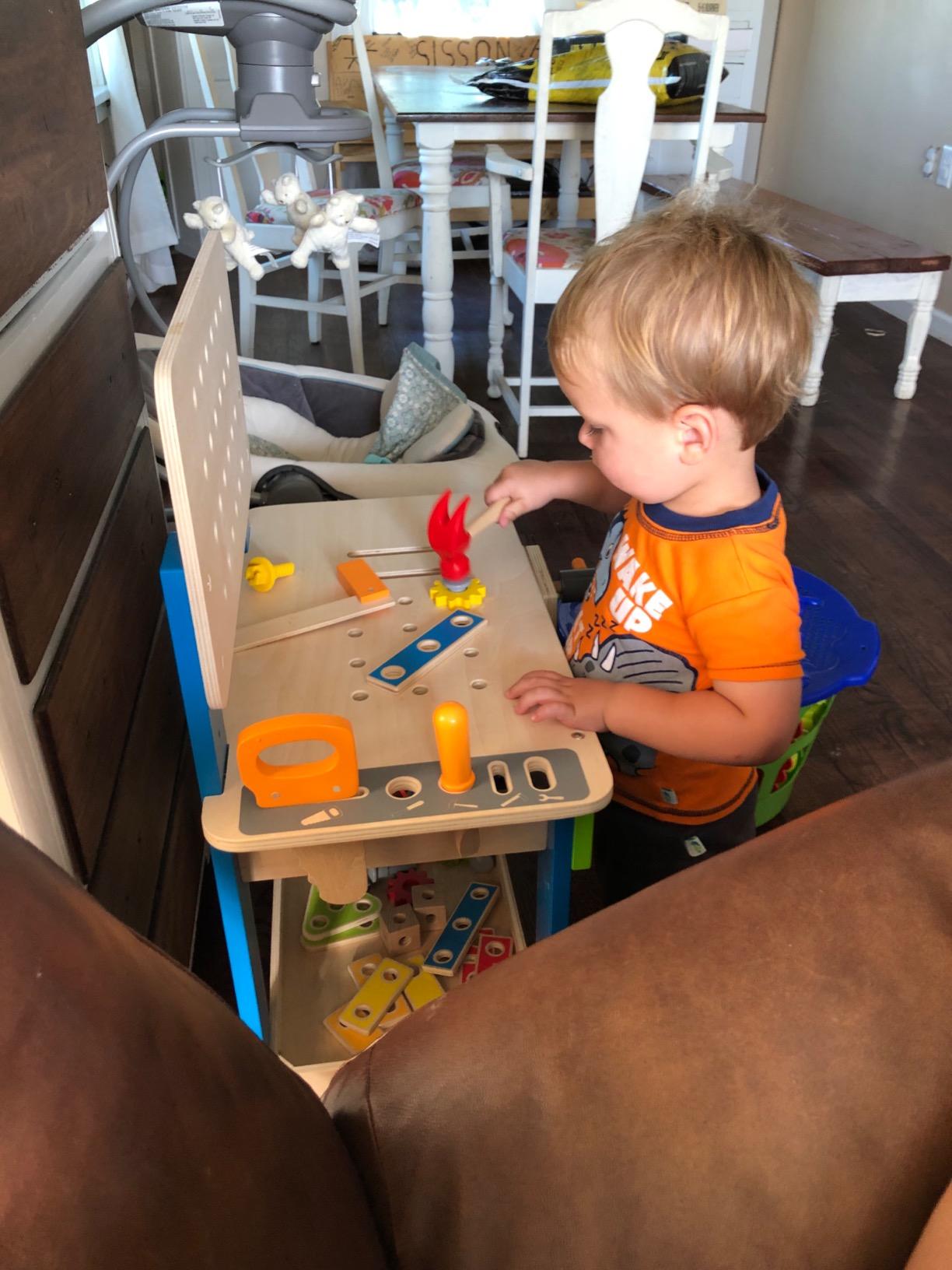 Award Winning Hape Master Workbench Kid's Wooden Toolbench Pretend Builder Set, Multicolor (E3000) customer photo 2