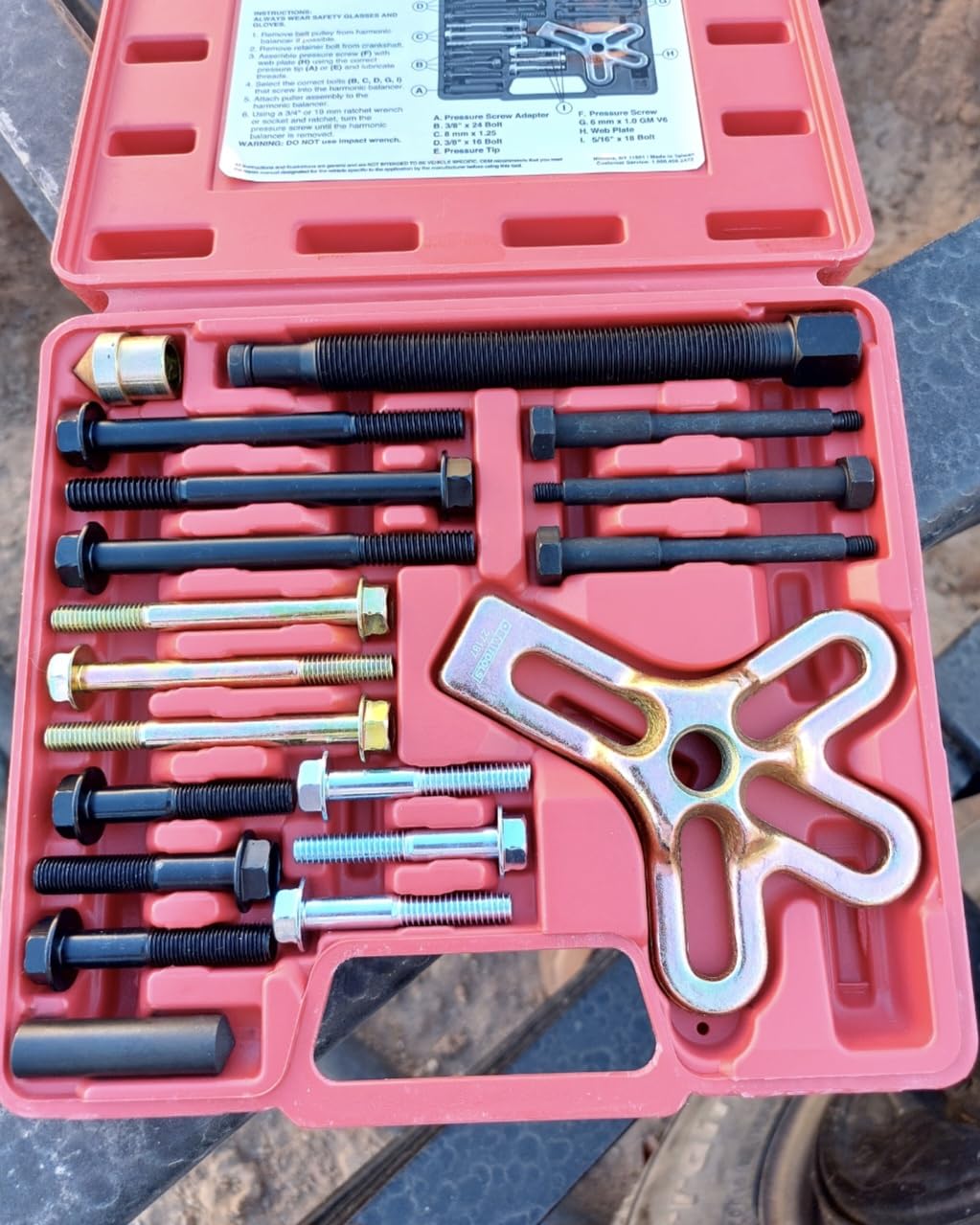 OEMTOOLS 27187 Harmonic Balancer Puller Kit, Removes Harmonic Balancers, Dampers, Pulley Puller, Puller Tool for Use with GM 3300 & 3800 V6 Engines, Includes Metric and SAE Bolts customer photo 1