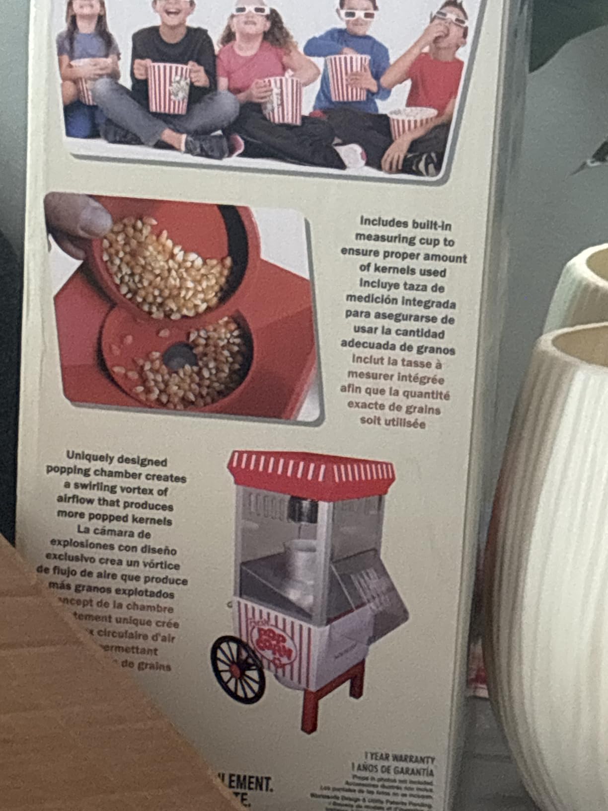 Nostalgia Vintage Coca-Cola Hot-Air Popcorn Maker Machine - Makes Up to 12 Cups - Oil-Free - Healthier Popcorn - Classic Stand-Up Cart With Wheels - Includes Kernel Measuring Cup - White & Red customer photo 1