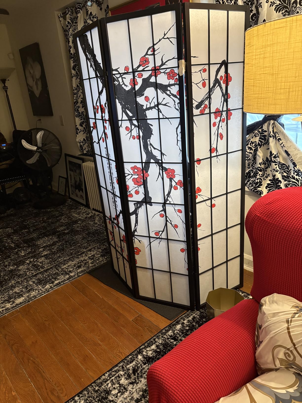 Roundhill Furniture Black Japanese 4-Panel Screen Room Divider, Plum Blossom customer photo 1