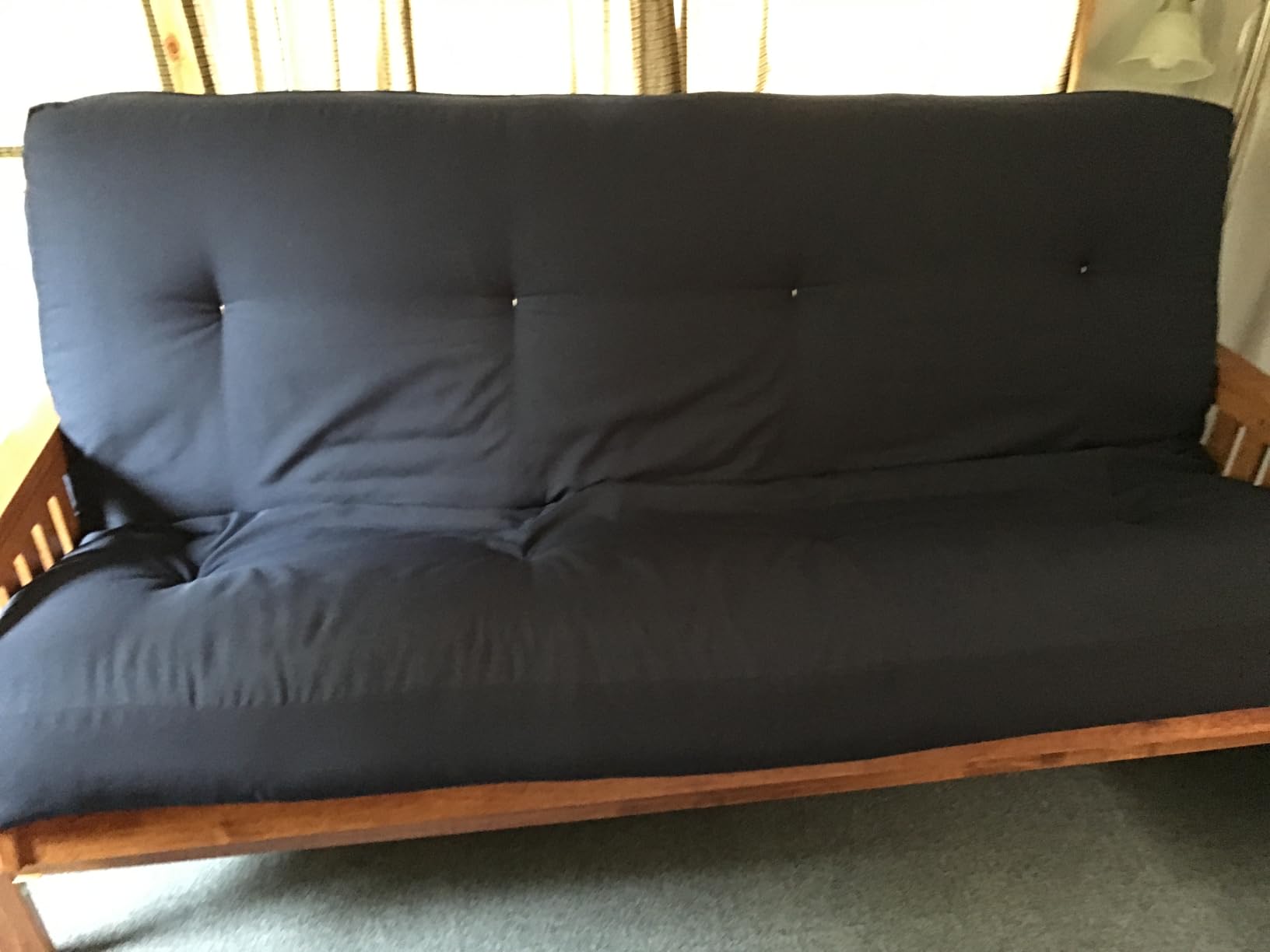 Stanford Futon Set - Full Size Futon Frame with Mattress Included (8 Inch Thick Mattress, Twill Navy Blue Color), Heavy Duty Wood, Popular Sofa Bed Choice customer photo 1