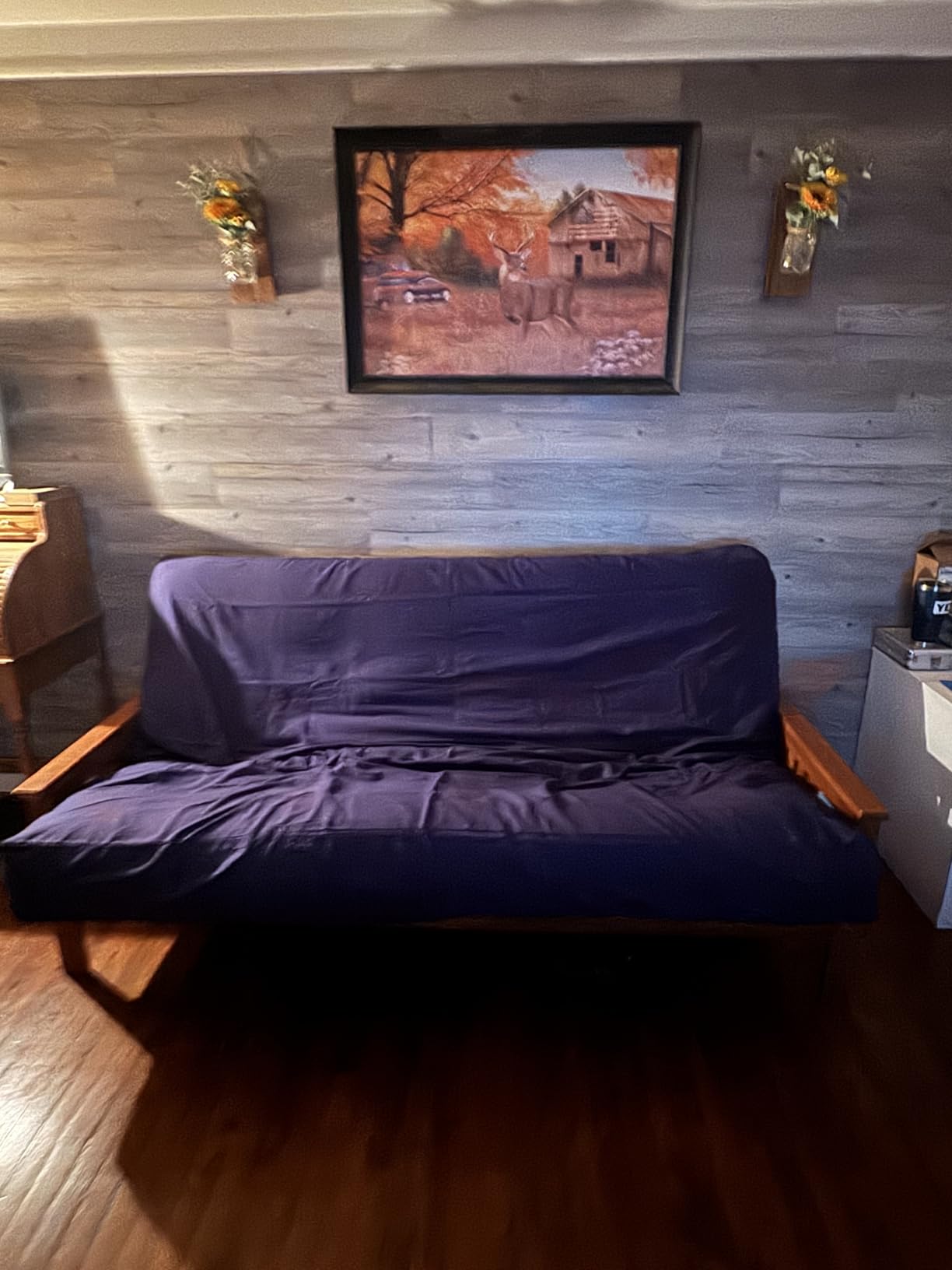 Stanford Futon Set - Full Size Futon Frame with Mattress Included (8 Inch Thick Mattress, Twill Navy Blue Color), Heavy Duty Wood, Popular Sofa Bed Choice customer photo 2