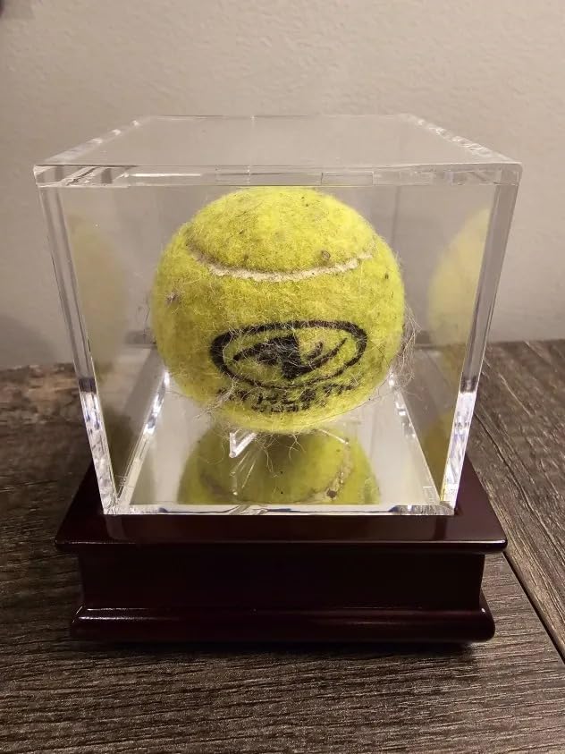 DisplayGifts Baseball Display Case Wooden Lacrosse Ball Stand 98% UV High Protection All-Sides Closure Cube for a Home Run or Autographed Ball Cherry Finish Bottom customer photo 1