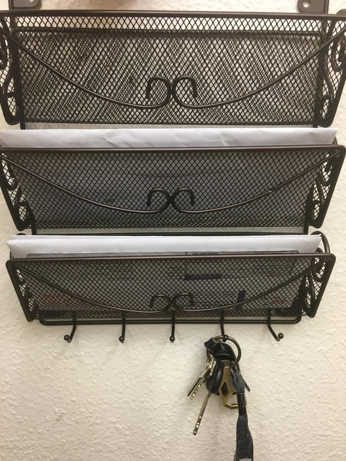Deco Brothers Wall Mail Organizer with 5 Key Holder, 3 Tier, Bronze customer photo 2