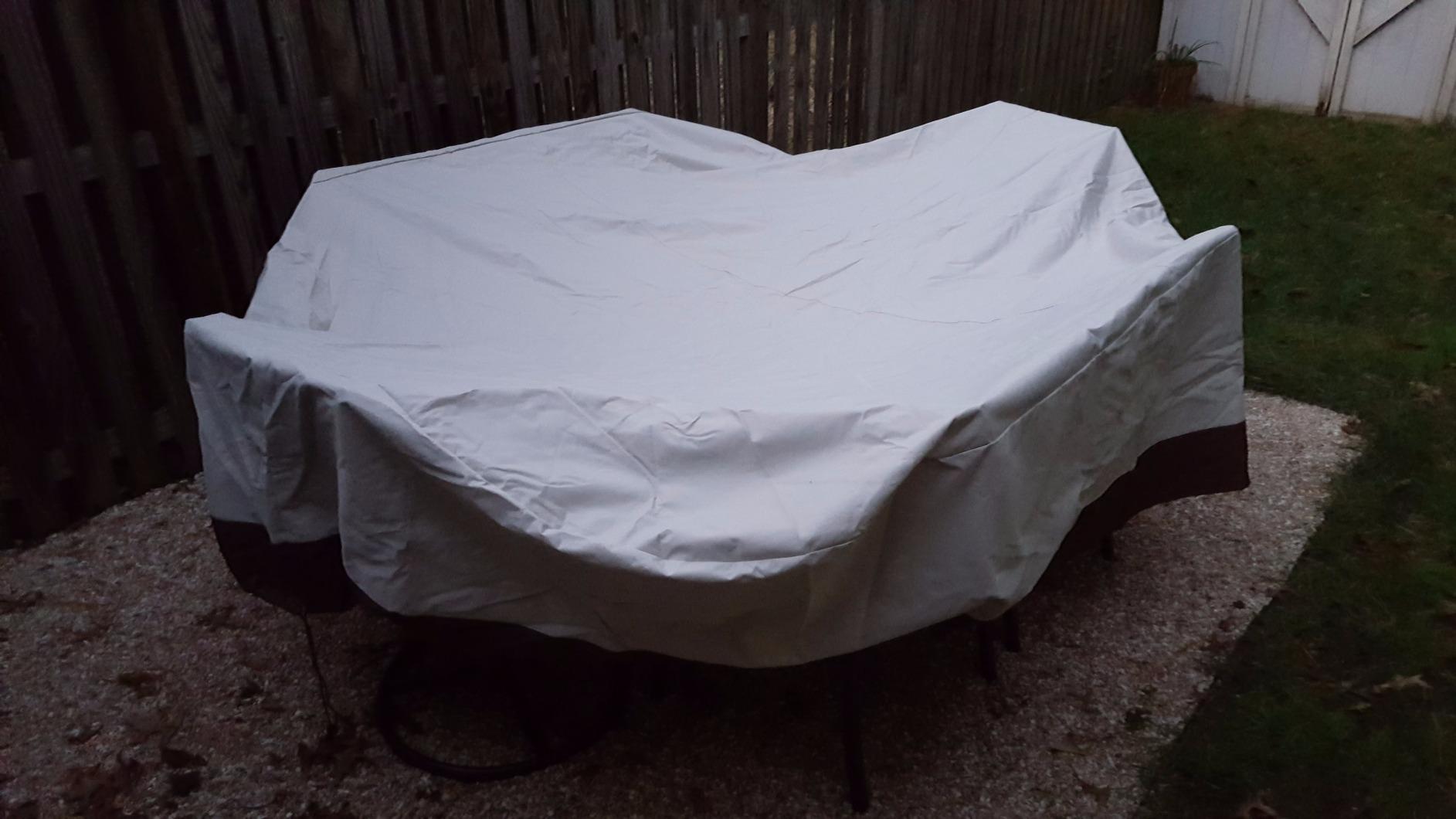 Amazon Basics Outdoor Patio Furniture Cover, Waterproof, UV Resistant, Weather Protection with Secure Straps, Large, Beige/Tan, 110