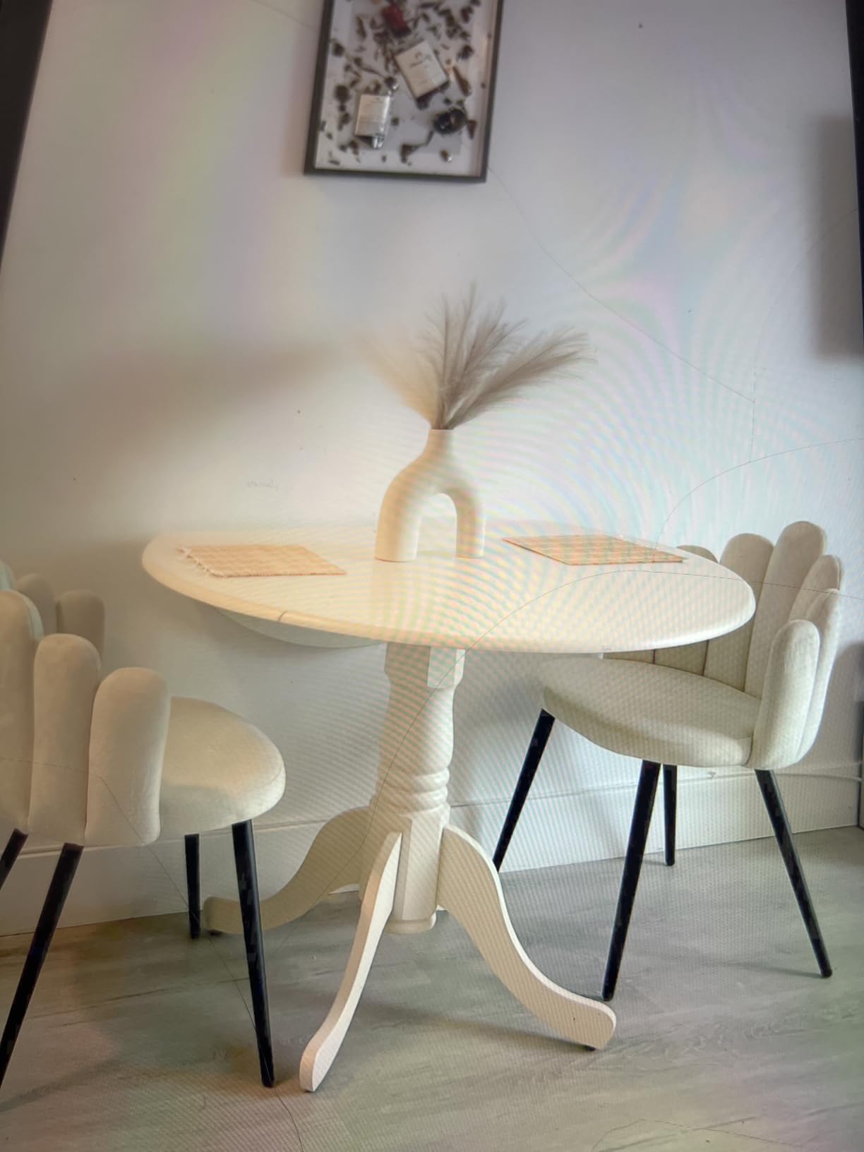 East West Furniture DLT-WHI-TP Dublin Modern Kitchen Table - a Round Dining Table Top with Dropleaf & Pedestal Base, 42x42 Inch, Linen White customer photo 1