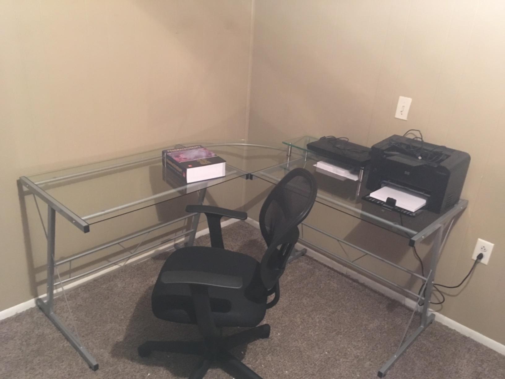 Flash Furniture Glass L-Shape Computer Desk with Silver Metal Frame | Gaming Desk, Space Saving, Easy to Assemble customer photo 1