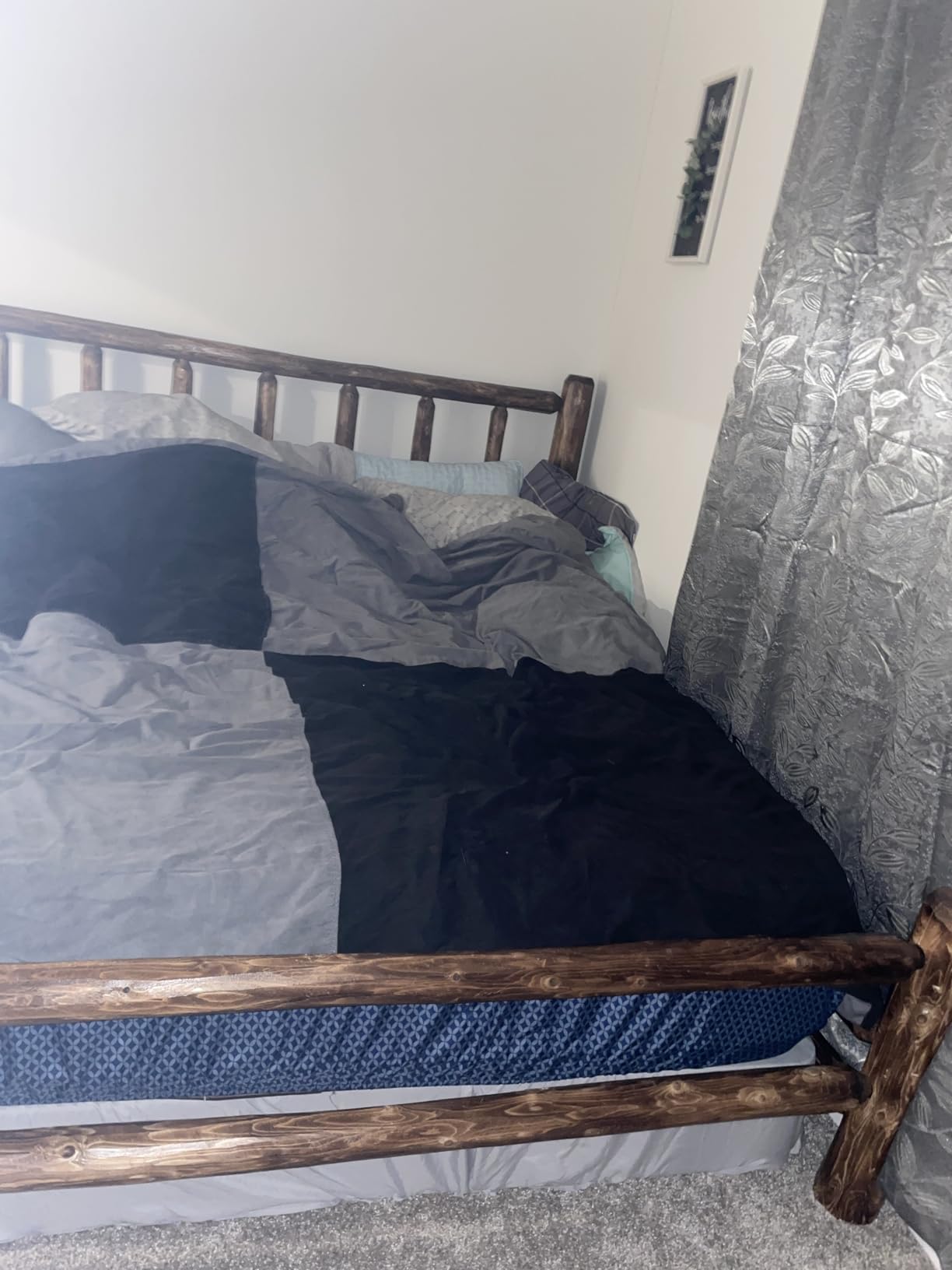 Log Bed Frame with Headboard, Queen Size - Torched Finish, Rustic, Solid Cedar Wood, Heavy Duty, Amish Handcrafted in USA customer photo 1