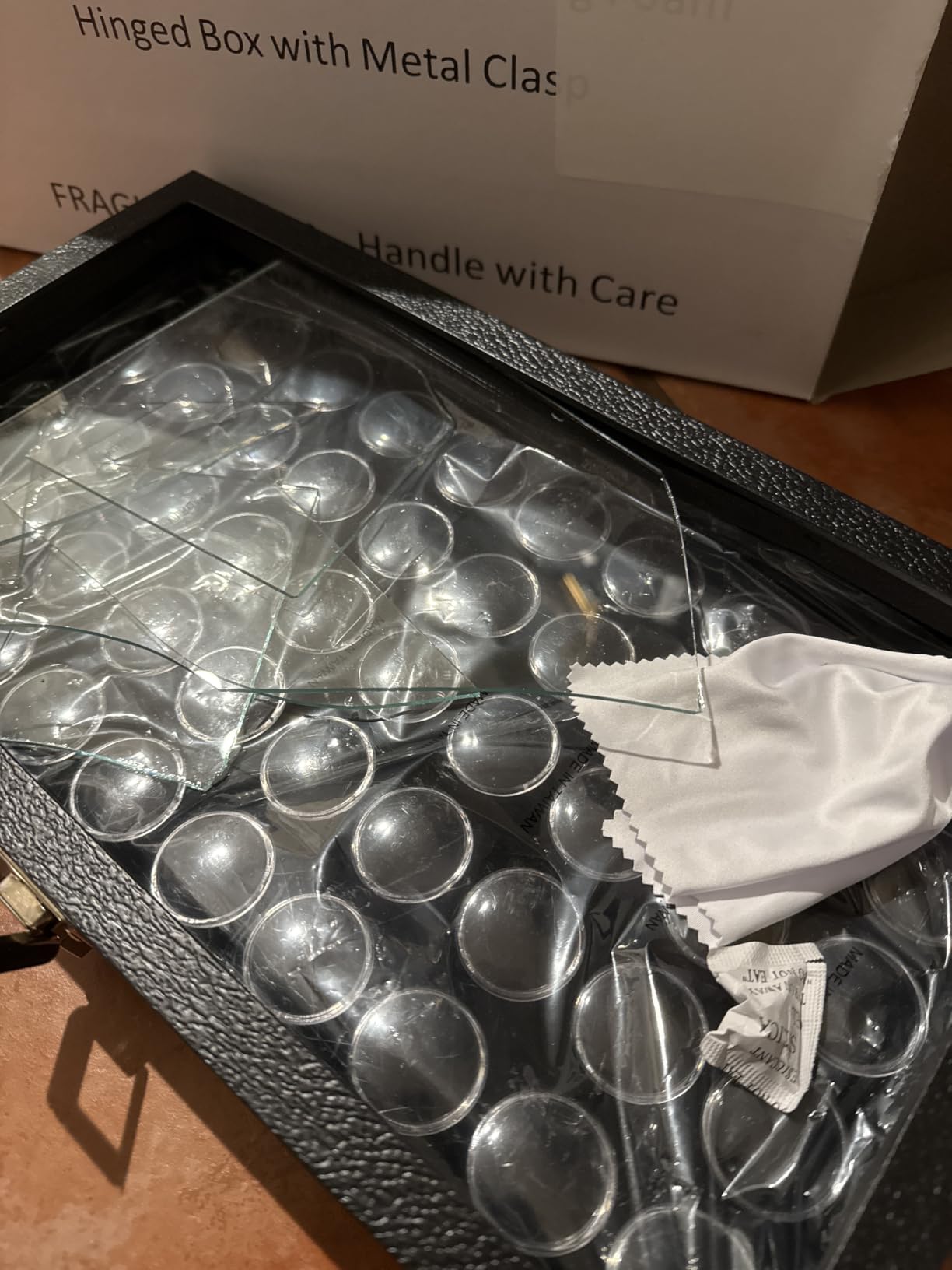 Novel Box Gem Display Case 14.75x8.25x2.1 + Small Size 50 Gems Jars | Fossil Display Case with Lid & Black Tray Foam Liner | Rock Storage Box with Metal Clasp customer photo 1