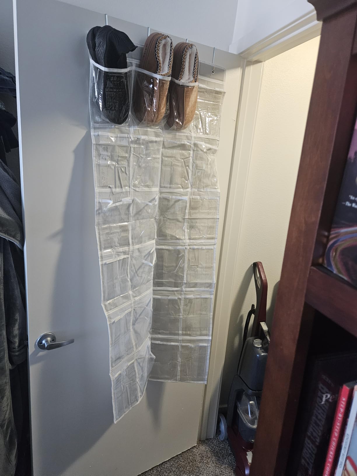 Simple Houseware 24 Pockets Clear Over the Door Shoe Organizer, Gray customer photo 2