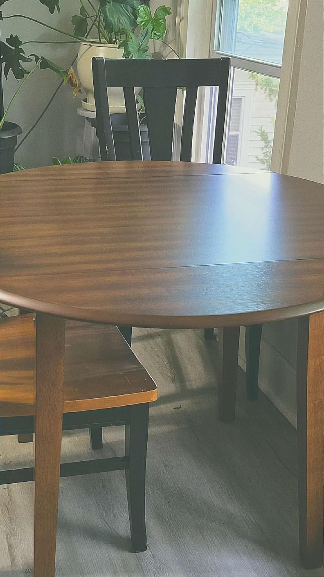Signature Design by Ashley Small Round Drop Leaf Dining Table, Brown | Dual-hinged 36-inch extendable top for compact spaces, Hammis Series customer photo 1
