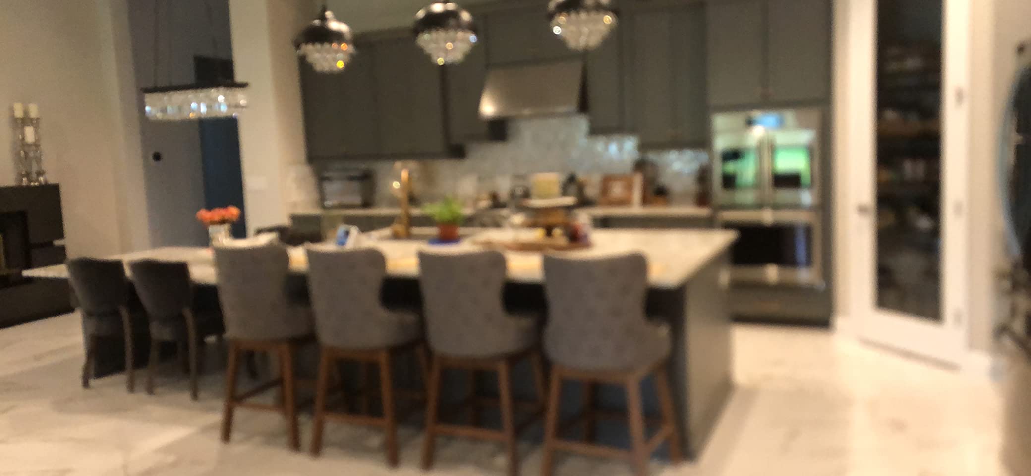 Gradisca Modern and Contemporary Brown Wood Finishing and Grey Fabric Button-Tufted Upholstered Swivel Barstool customer photo 1