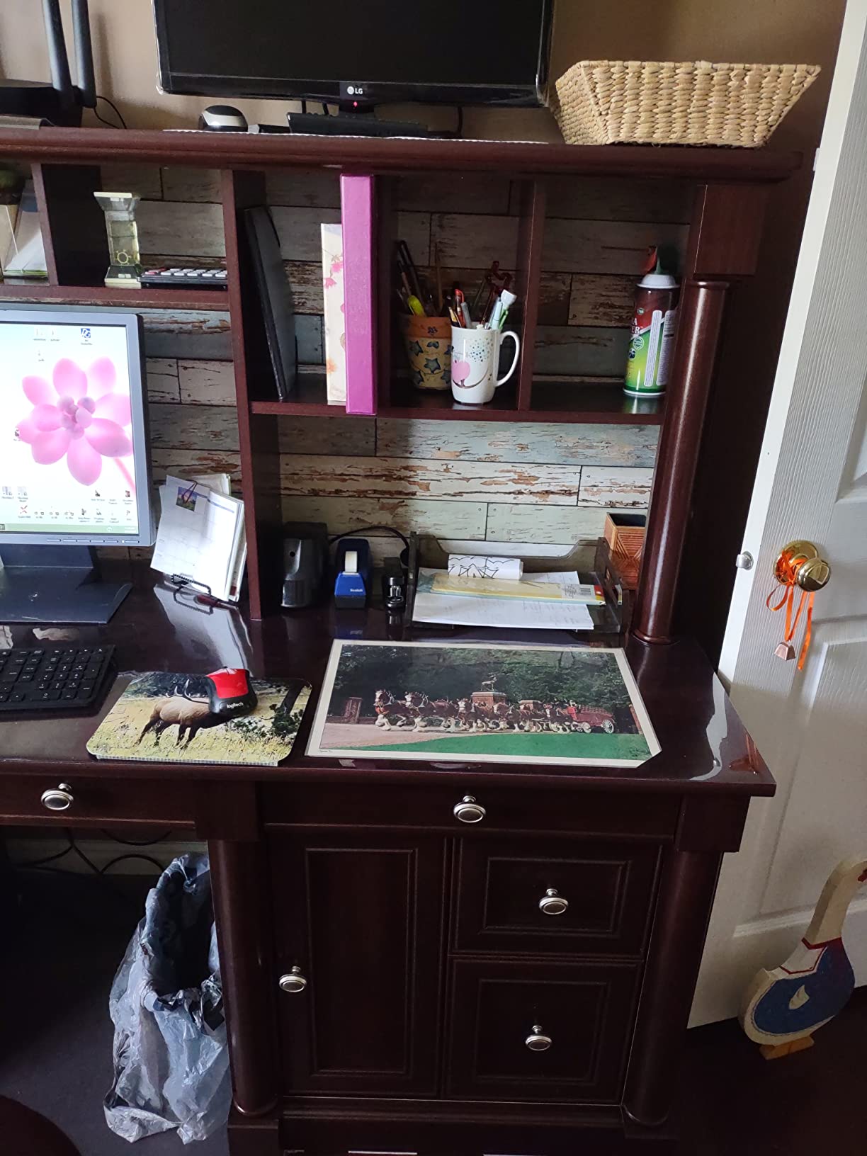 Sauder Palladia Computer Desk with Hutch, Large Storage and File Drawer, Home Office Desk - Select Cherry Finish customer photo 2