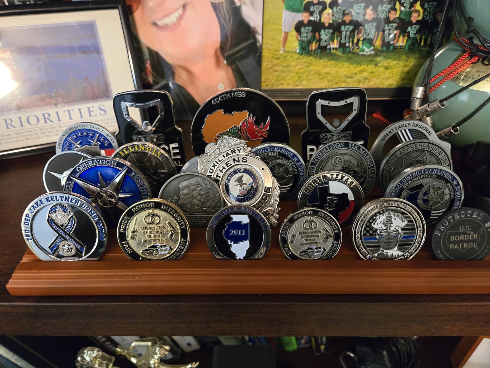 DisplayGifts Challenge Coin Display Stand 4 Row Wooden Holder Rack Case Holds 28 Coins Walnut Finish customer photo 2