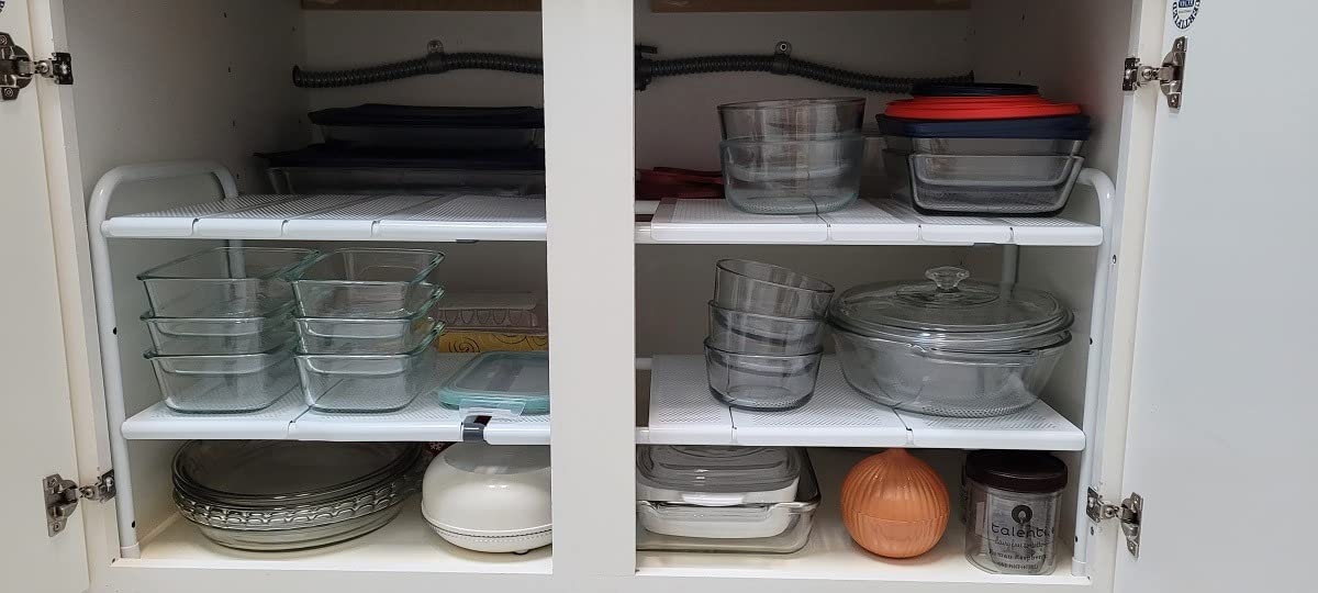 Simple Houseware Under Sink 2-Tier Heavy Duty Expandable Rack Organizer, Adjustable Width 15.75-25 Inches with 4 Shelf Height Levels, Silver customer photo 2