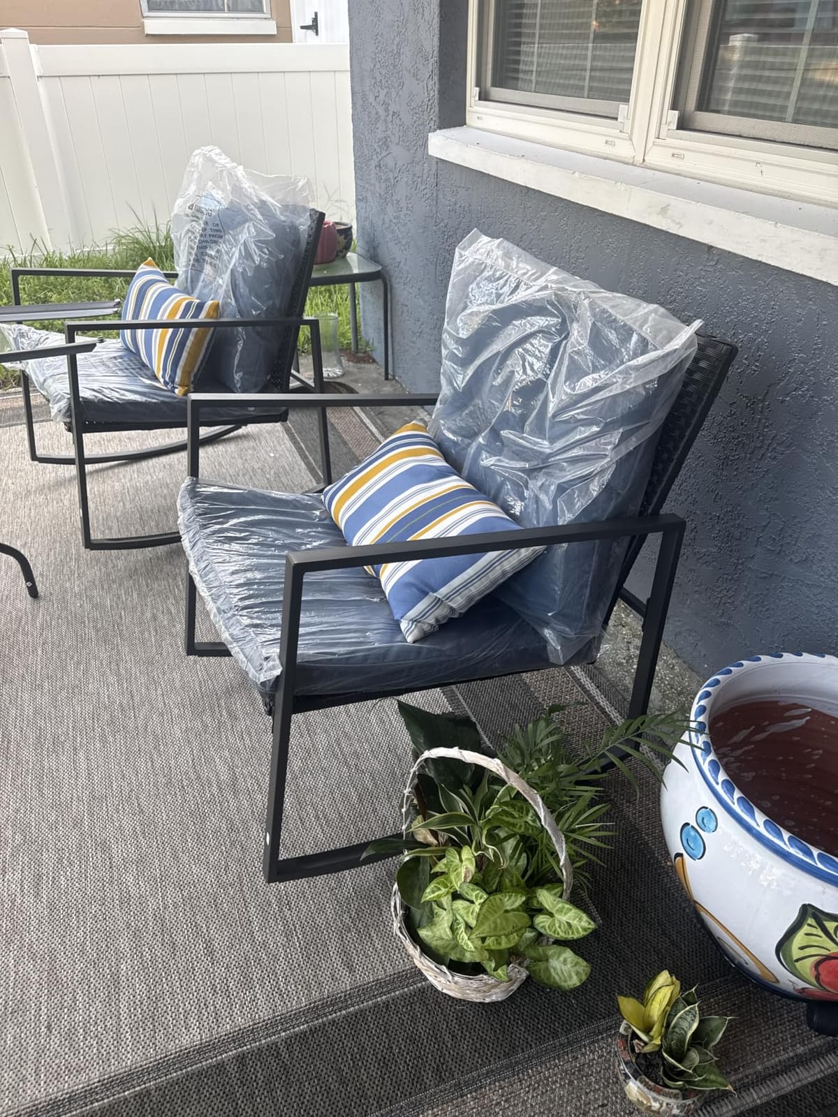 SUNCROWN 3 Piece Outdoor Rocking Bistro Set Brown Wicker Furniture Porch Chairs Conversation Sets with Glass Coffee Table, Beige customer photo 2