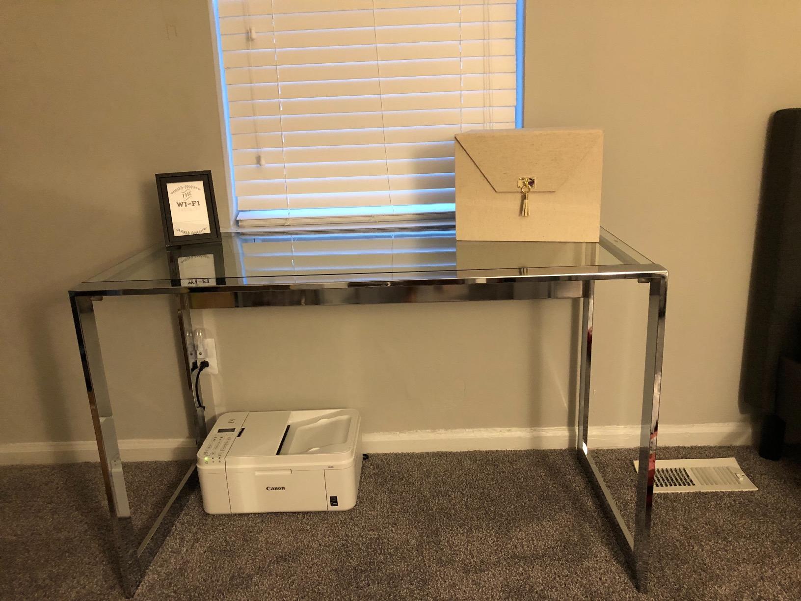 Coaster Home Furnishings Hartford Metal & Glass 47-Inch Rectangular Glass Top Writing Desk with Contemporary Style and Plastic Glides Chrome 800746 customer photo 2