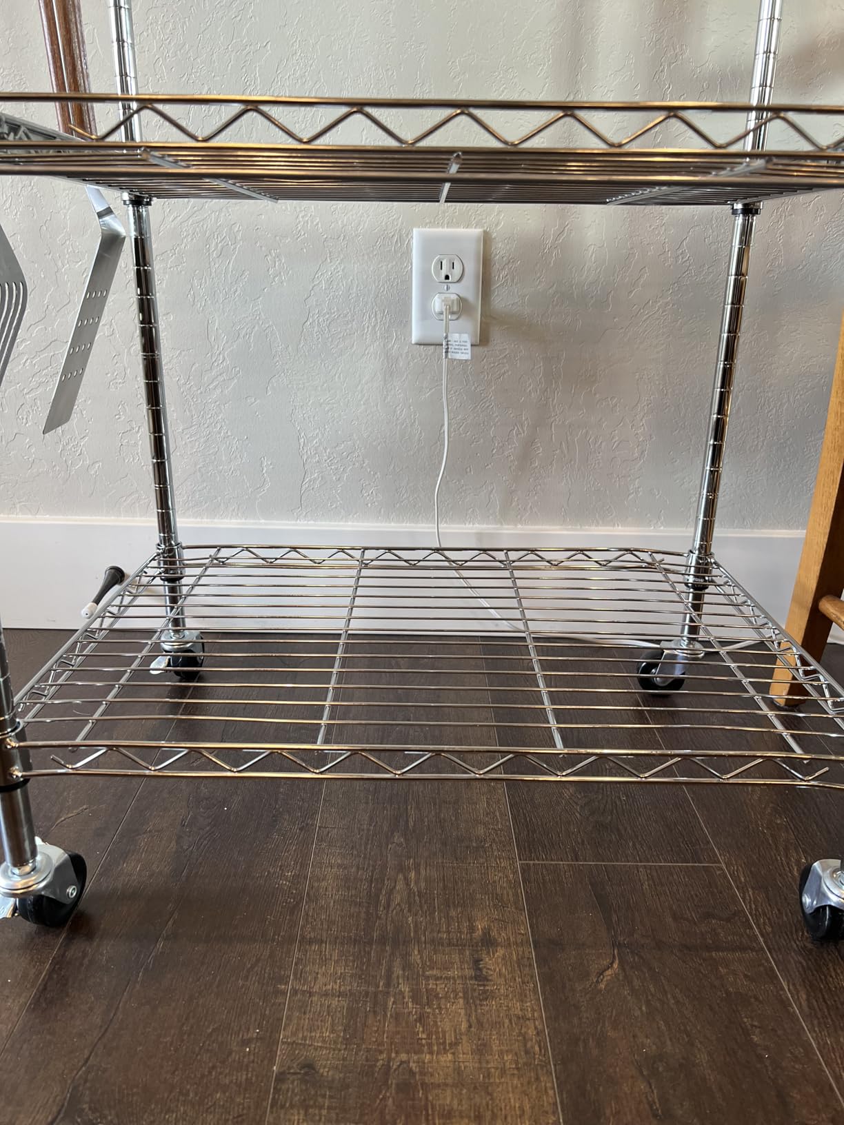 Finnhomy 3-Tier Rolling Kitchen Cart, Microwave Cart with Oak Wood Tabletop and Drawer Slider, Coffee Cart & Food Service Cart with Hooks customer photo 1