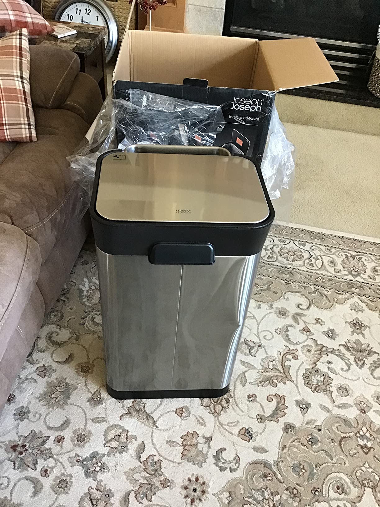 Joseph Joseph Intelligent Waste Titan Trash Can Compactor with Odor Filter, Compacts up to 3x trash, 30L/7.9 Gallons, Stainless Steel customer photo 1
