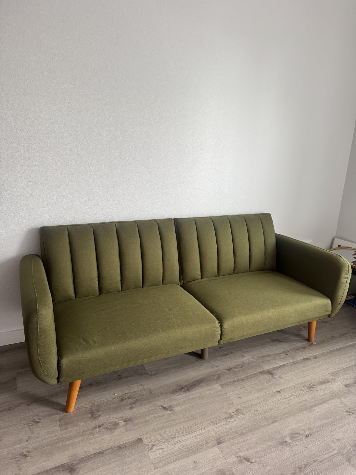 Novogratz Brittany 82 Inch Futon Sofa Bed in Faux Leather, Upholstered Couch Sleeper with Tufted Back, Mid-Century Modern Design, Green customer photo 1