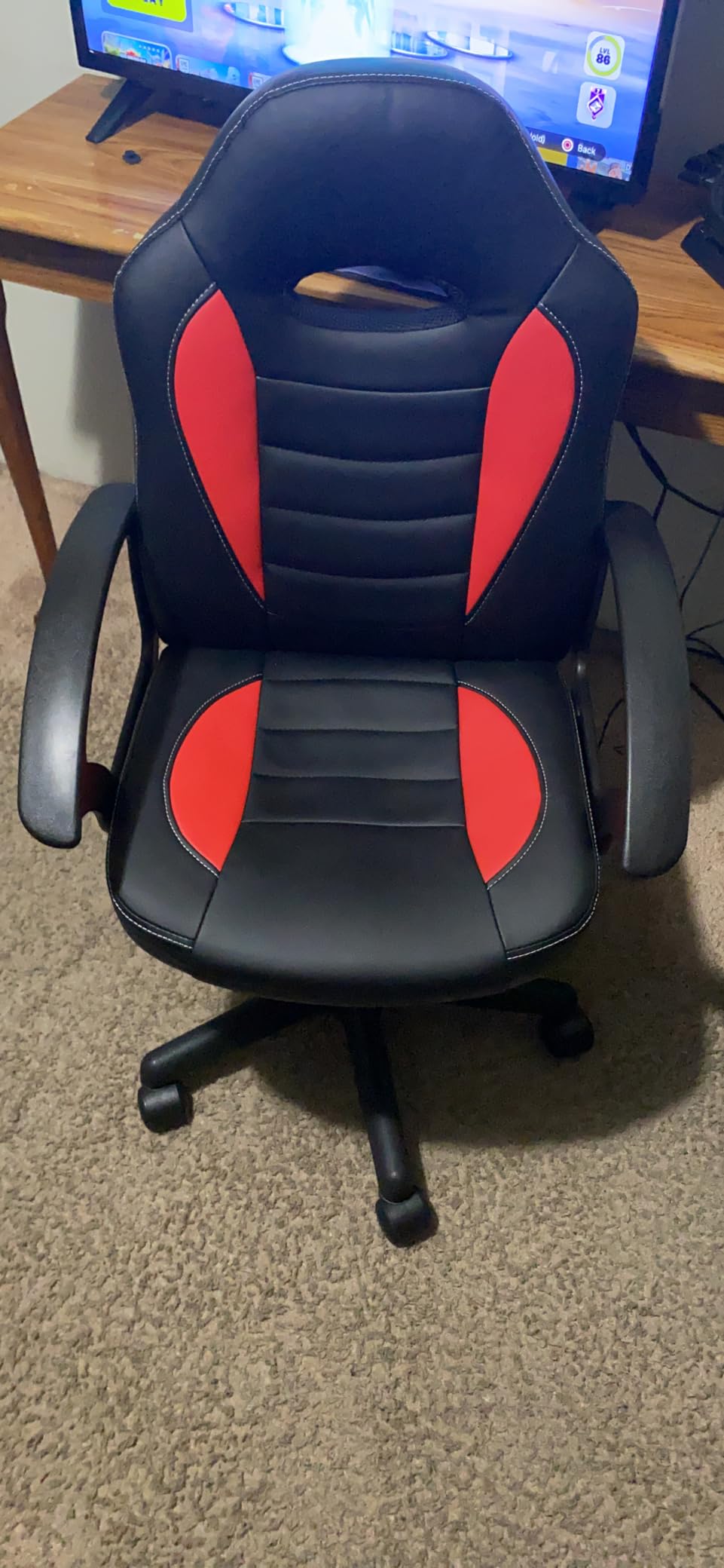Techni Mobili Kids Gaming Chair, Racing Style Desk Chair, Adjustable, Red | Ergonomic kids computer chair, rolling casters, height adjustable, padded seat, racing style, study or gaming room, swivel customer photo 1