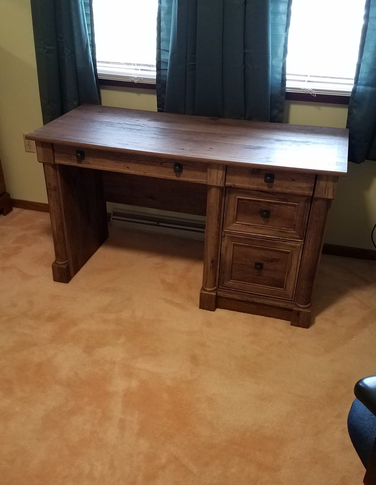 Sauder Palladia Computer Desk with Drawers, Home Office Desk with File Cabinet Storage Drawer, Cable Management, Keyboard Tray, in Vintage Oak finish customer photo 2