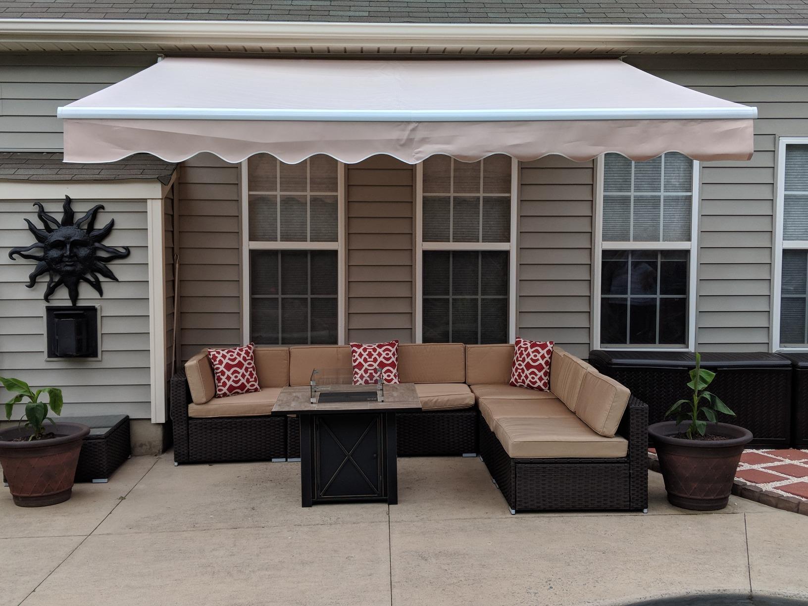 Diensweek 12'x10' Patio Awning Retractable, Fully Assembled Manual Commercial Grade - Quality 100% 280G Ployester Window Door Sunshade Shelter - Deck Canopy Balcony P100 Series (12'x10', Beige) customer photo 2