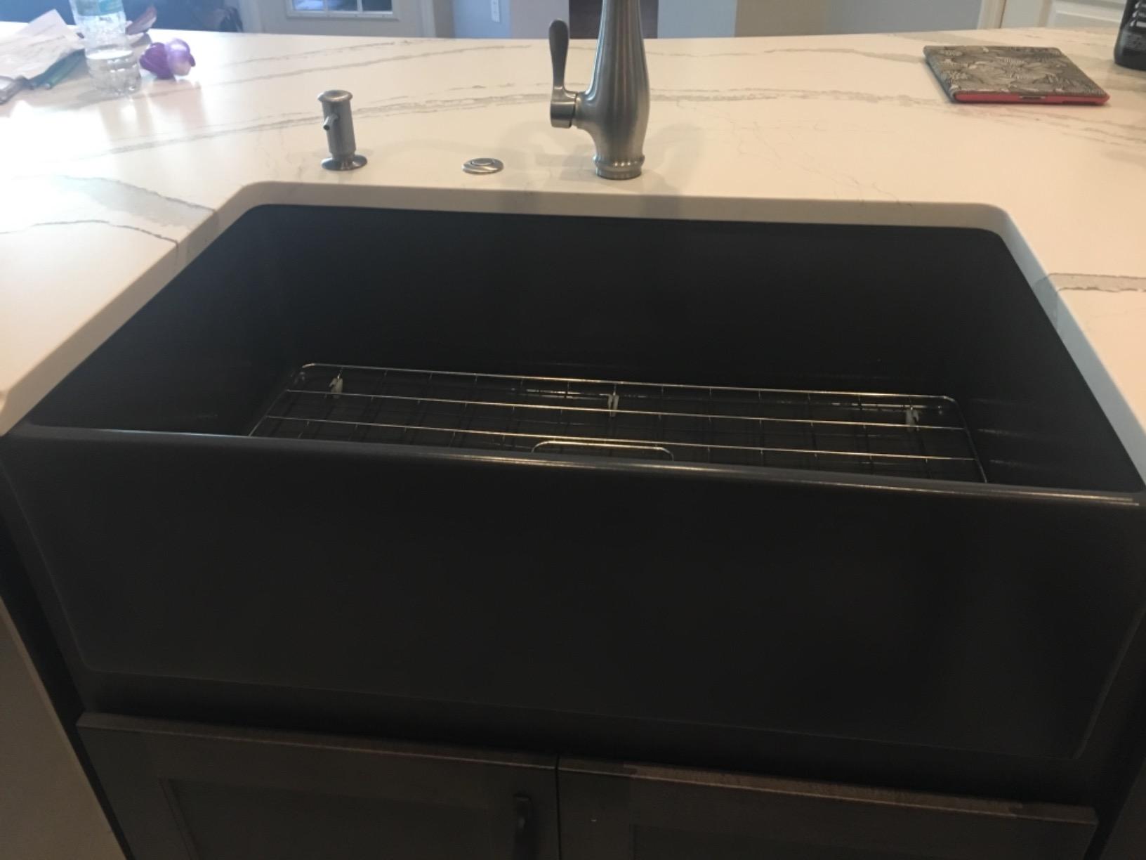BOCCHI Contempo Farmhouse Apron Front Fireclay 27 in. Single Bowl Kitchen Sink with Protective Bottom Grid and Strainer in White customer photo 2