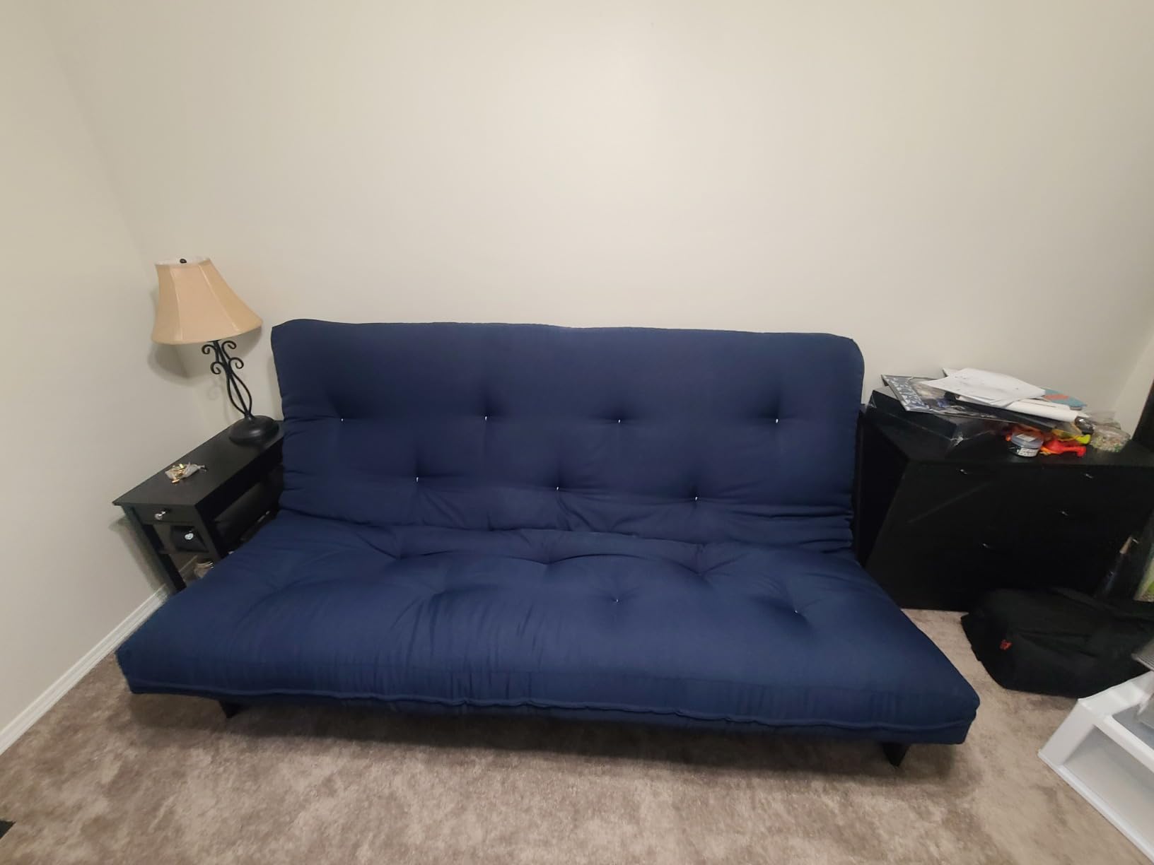 Arden Dark Espresso (Near Black) Futon Set Full or Queen Size - Armless Wood Futon Frame with Mattress Included (Twill Black), Sofa Bed Sleeper customer photo 2