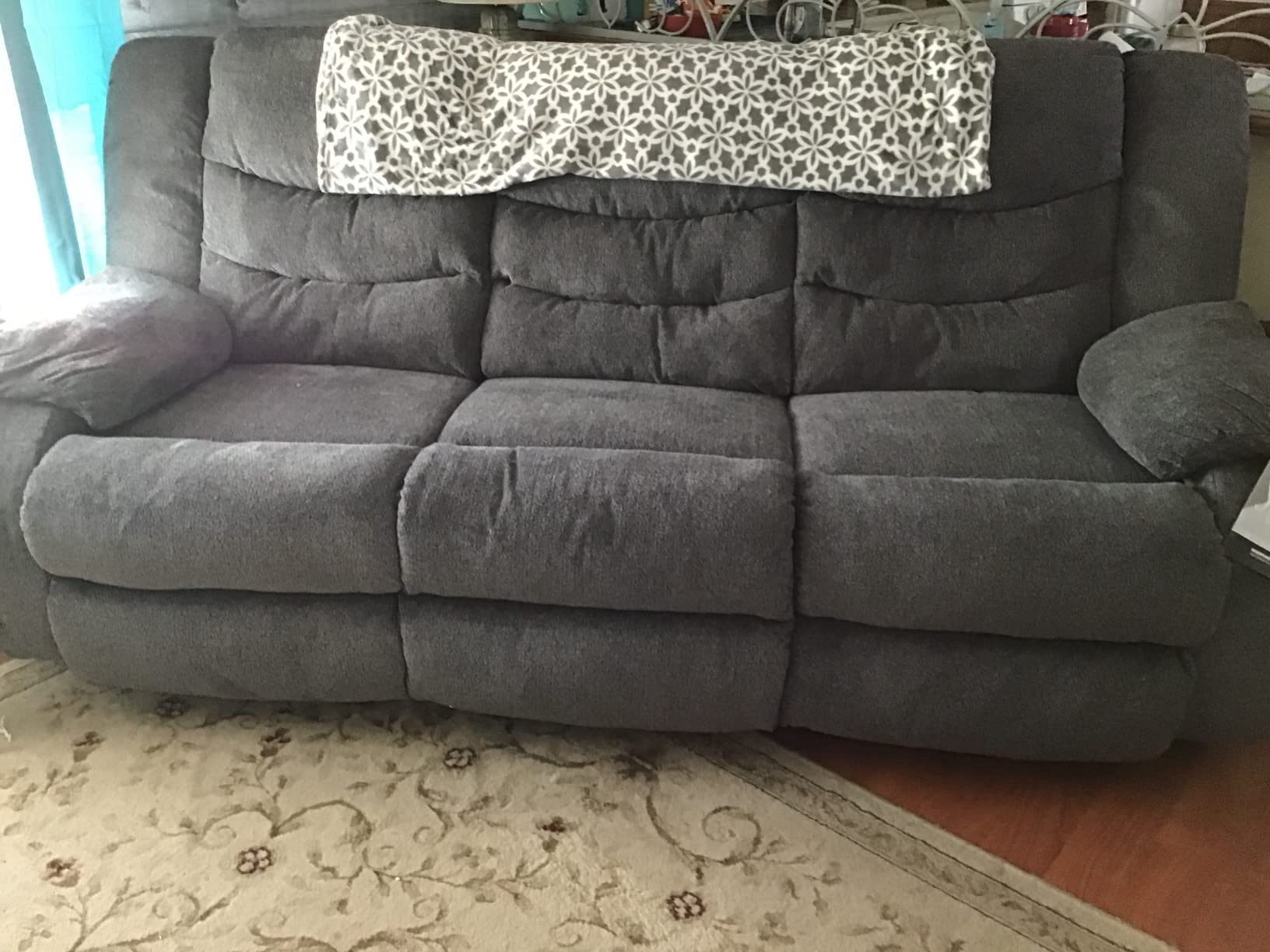 Signature Design by Ashley Tulen Modern Manual Pull Tab Reclining Sofa, Dark Gray customer photo 1