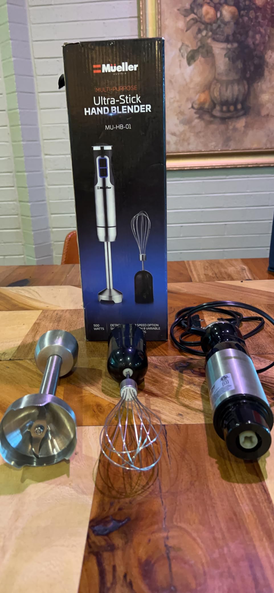 MuellerLiving Ultra-Stick Immersion Hand Blender, 500W Heavy Duty Motor, 8-Speed Turbo Setting, Includes Blending Shaft, Whisk, Milk Frother & Measuring Beaker customer photo 2