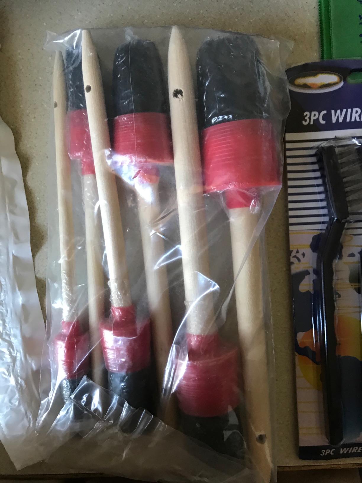 Nurkul 11Pcs Auto Detailing Set, Boar Hair Brushes, Steel Wire & A/C Brushes, Red, Soft Bristles, Wood Handles for Cleaning Interior, Exterior, Leather, 6 Sizes customer photo 1