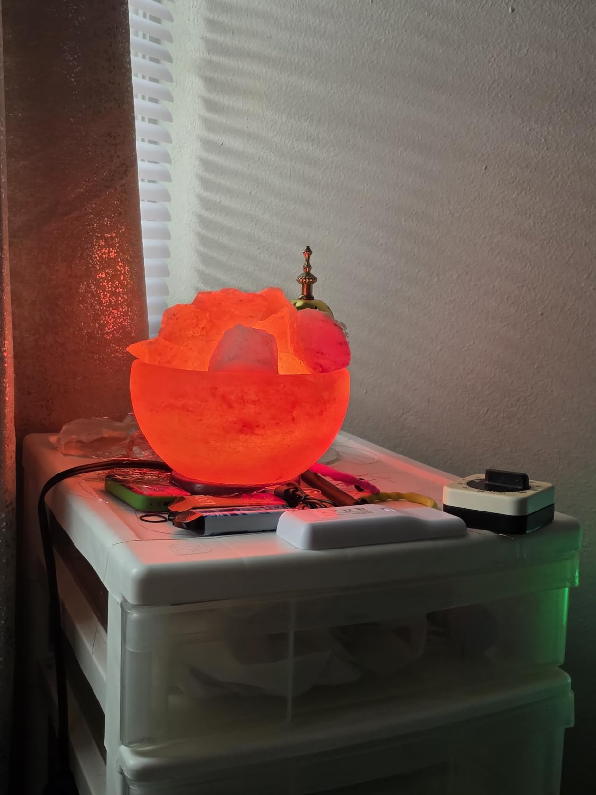 Himalayan Salt Lamp Bowl with Natural Crystal Chunks, Dimmer Cord and Classic Wood Base Premium Quality Authentic from Pakistan customer photo 1
