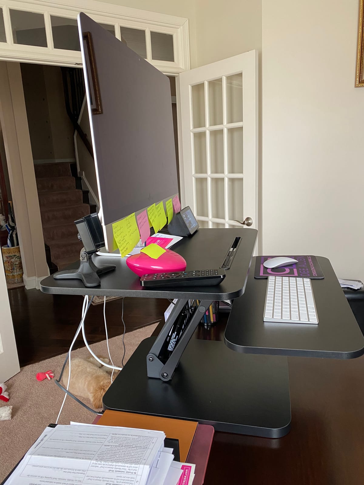 VIVO Black 25 in Standing Desk Converter, DESK-V001G | Height Adjustable, Compact Sit Stand Tabletop Monitor Riser Workstation, Keyboard and Mouse Tray, Minimal Assembly customer photo 1