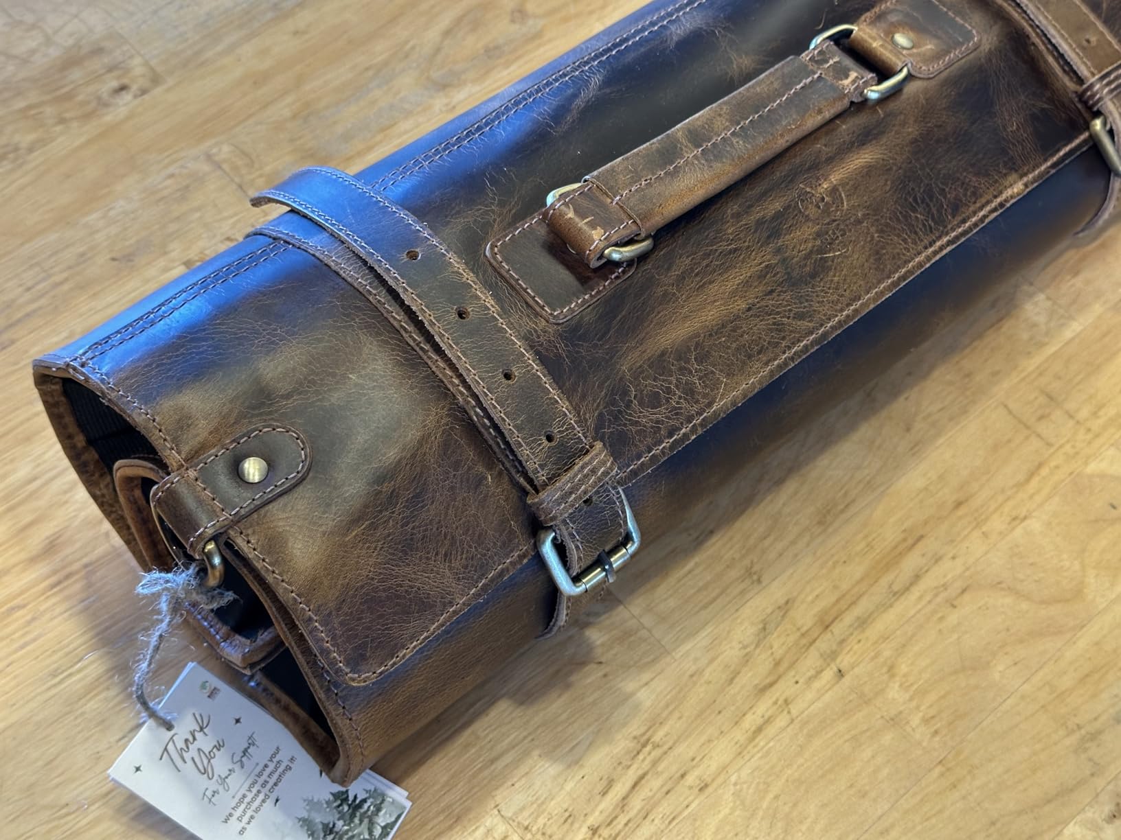 Rustic Town Genuine Leather Chef Knife Roll All Purpose Chef Roll | Full-Grain Leather Travel Chef Case; Detachable Adjustable Shoulder Strap; Easy-Carry Handle; Brass Hardware; Gifts for Chef customer photo 1