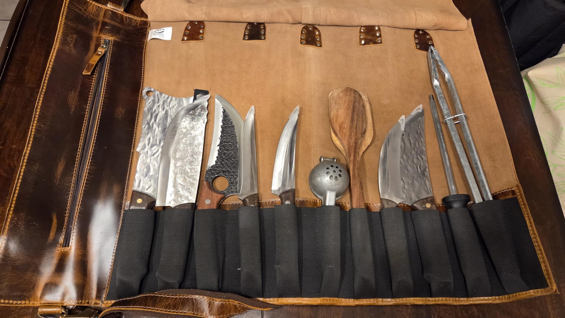 Rustic Town Genuine Leather Chef Knife Roll All Purpose Chef Roll | Full-Grain Leather Travel Chef Case; Detachable Adjustable Shoulder Strap; Easy-Carry Handle; Brass Hardware; Gifts for Chef customer photo 2