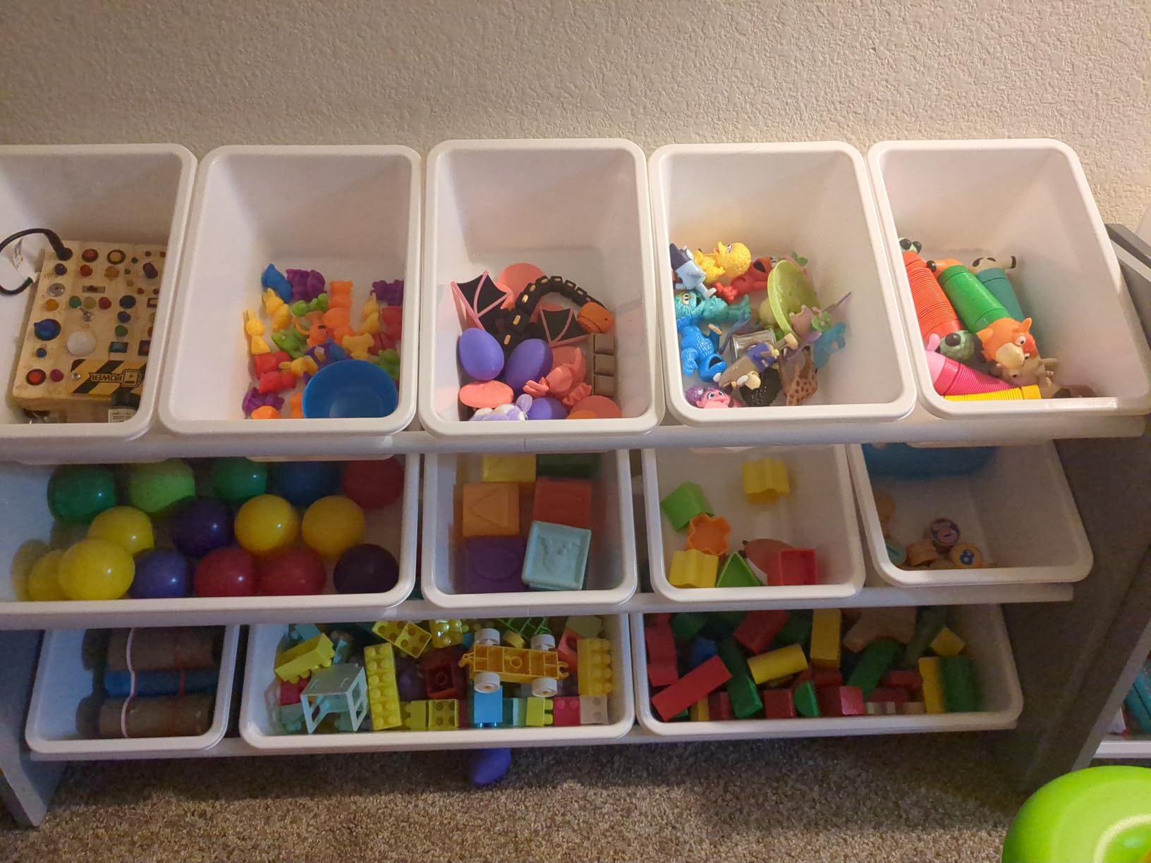 Humble Crew Kids Toy Organizer with 12 Bins, 4 Tier Storage for Playroom | Sturdy wood and steel toddler shelf, removable BPA-free containers, wall anchor anti-tip safety kit for bedroom or classroom customer photo 2