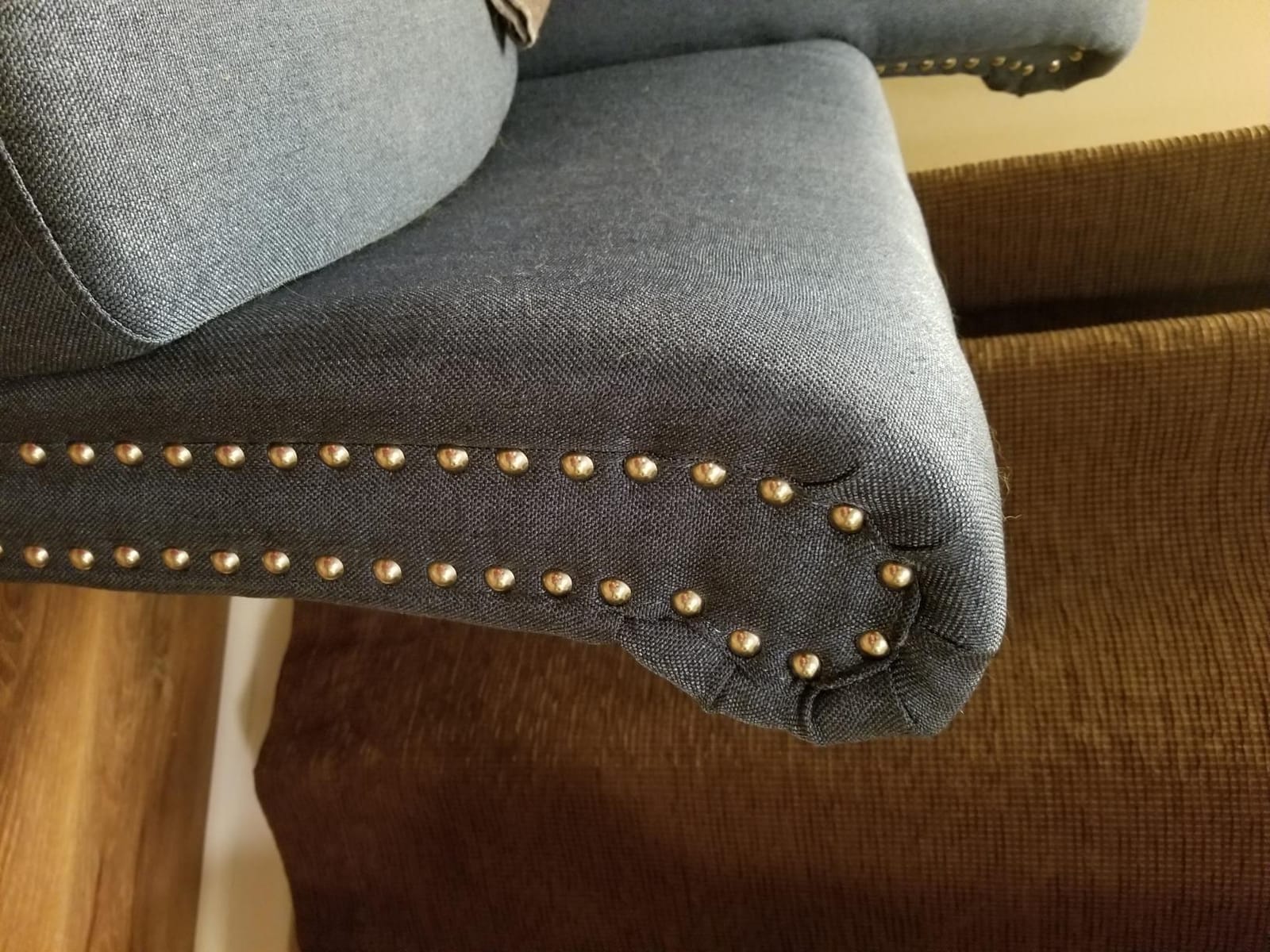 Christopher Knight Home Brice Vintage Scroll Arm Studded Fabric Club Chair, Light Coffee / Dark Brown, 31D x 29.5W x 31.5H in customer photo 1