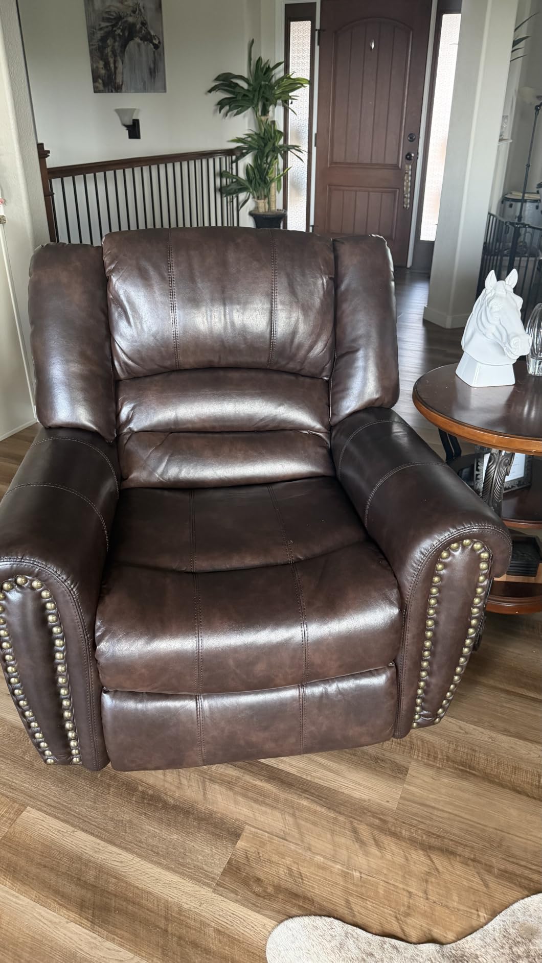 CANMOV Leather Recliner Chair, Classic and Traditional Manual Recliner Chair with Comfortable Arms and Back Single Sofa for Living Room, Brown customer photo 1