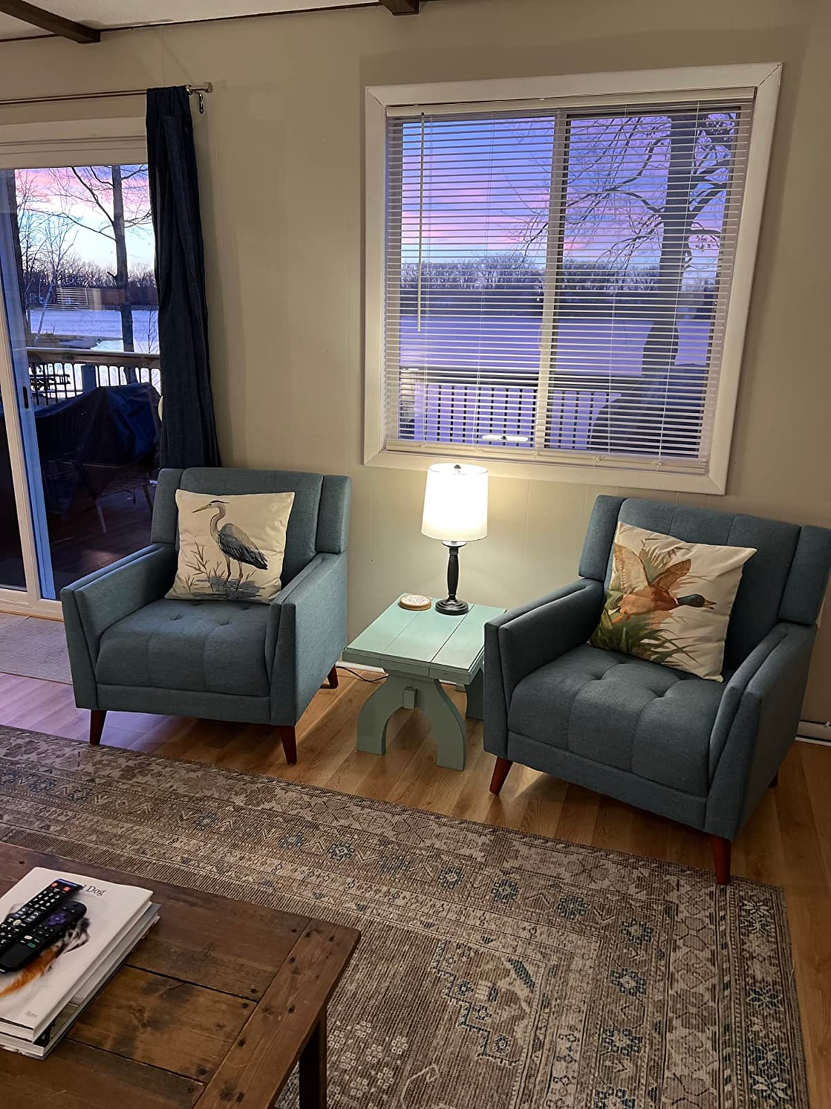 Christopher Knight Home Alisa Mid Century Modern Fabric Arm Chair, Blue and Walnut customer photo 1