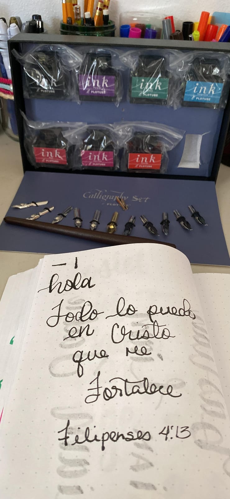 Plotube Calligraphy Pen Set, 11 Nibs, Black Ink, Pen Stand | Wooden dip pen for writing, 11 calligraphy pens nibs, 1 bottle of black ink, golden pen stand, beginners' manual customer photo 1
