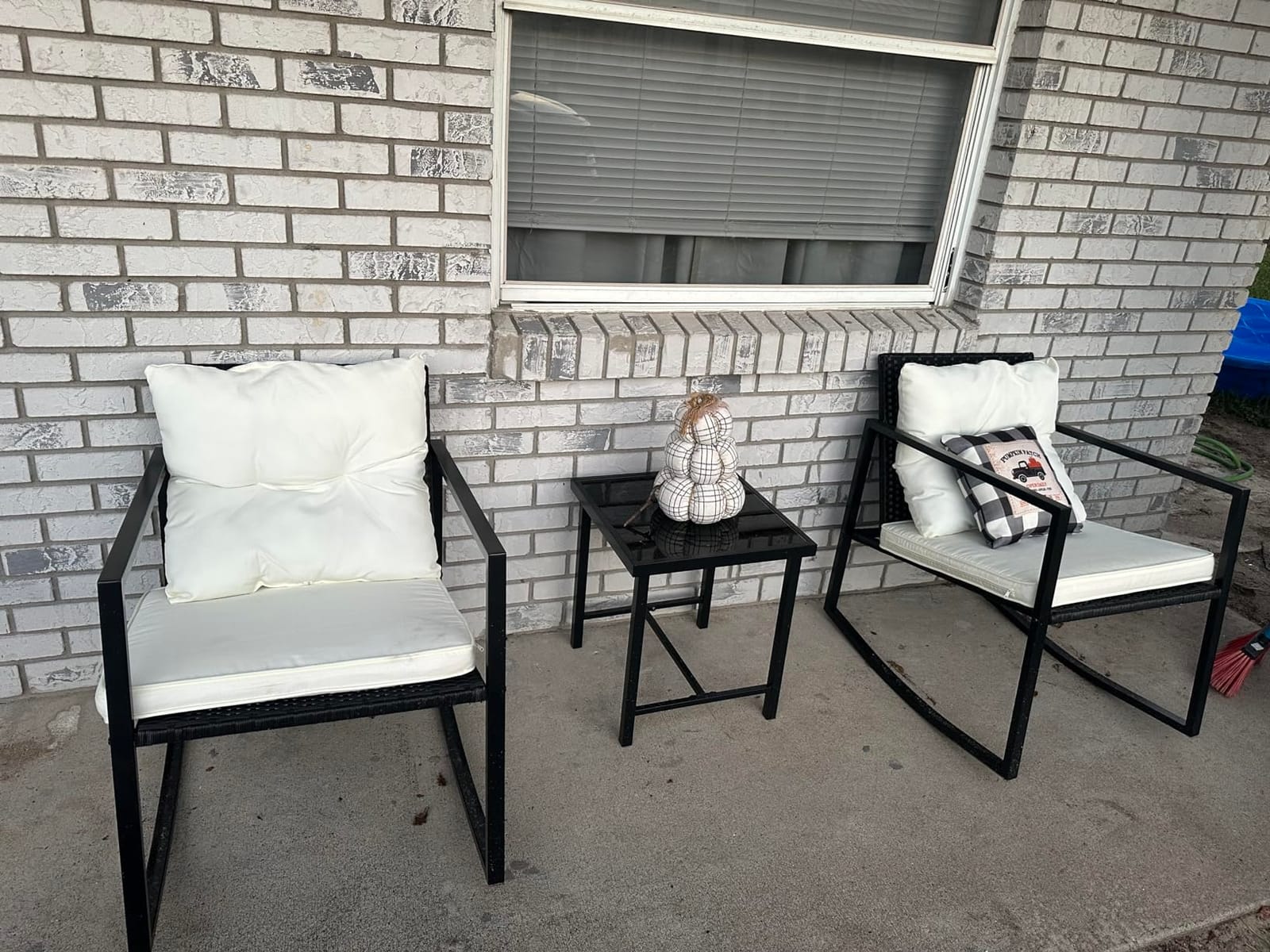 Devoko 3 Pieces Patio Furniture Set Wicker Outdoor Rocking Bistro Chair | PE Rattan Patio Conversation Sets with Glass Coffee Table for Porch, Balcony, Garden, Poolside (Beige) customer photo 1