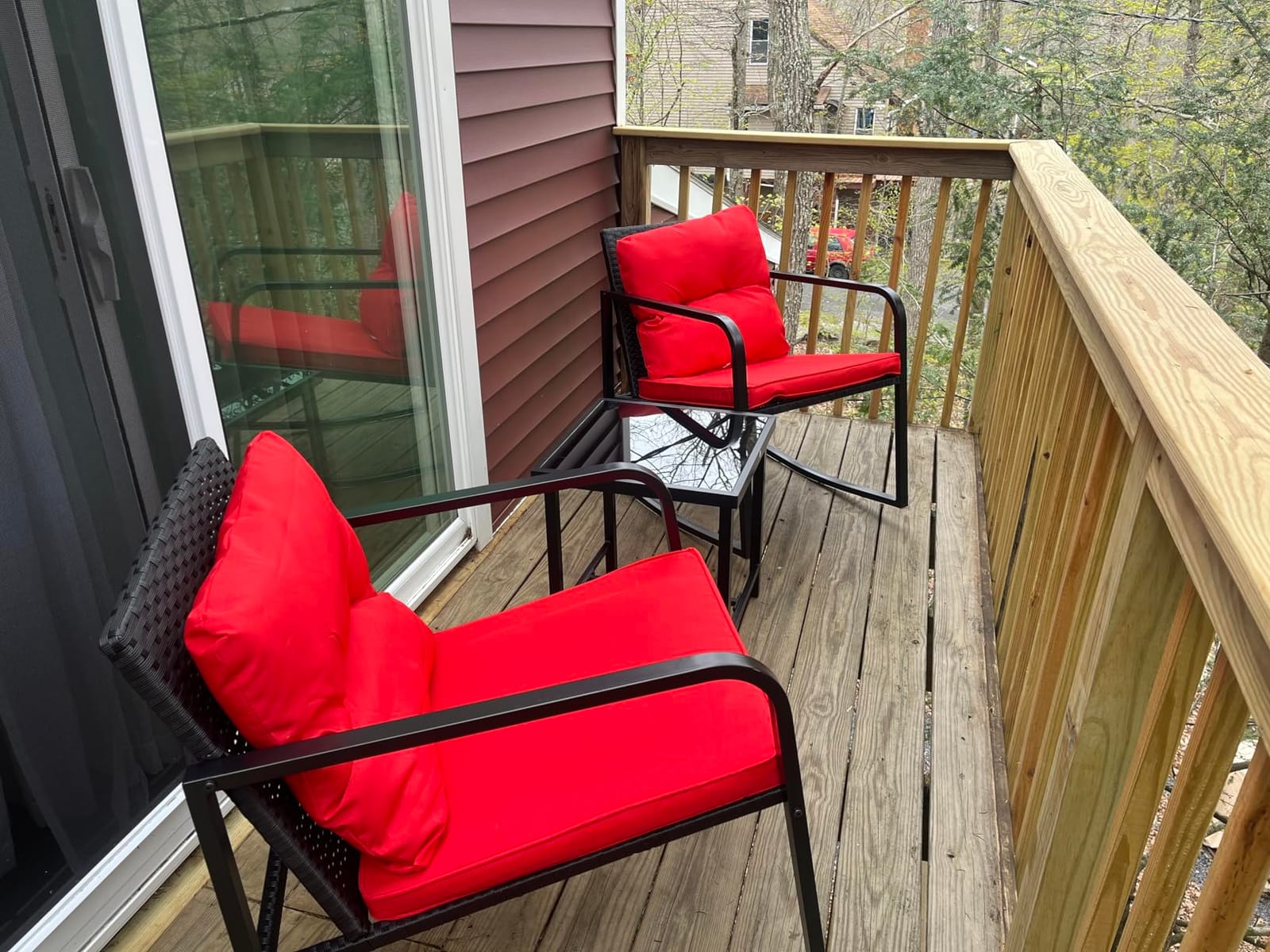 Devoko 3 Pieces Patio Furniture Set Wicker Outdoor Rocking Bistro Chair | PE Rattan Patio Conversation Sets with Glass Coffee Table for Porch, Balcony, Garden, Poolside (Beige) customer photo 2