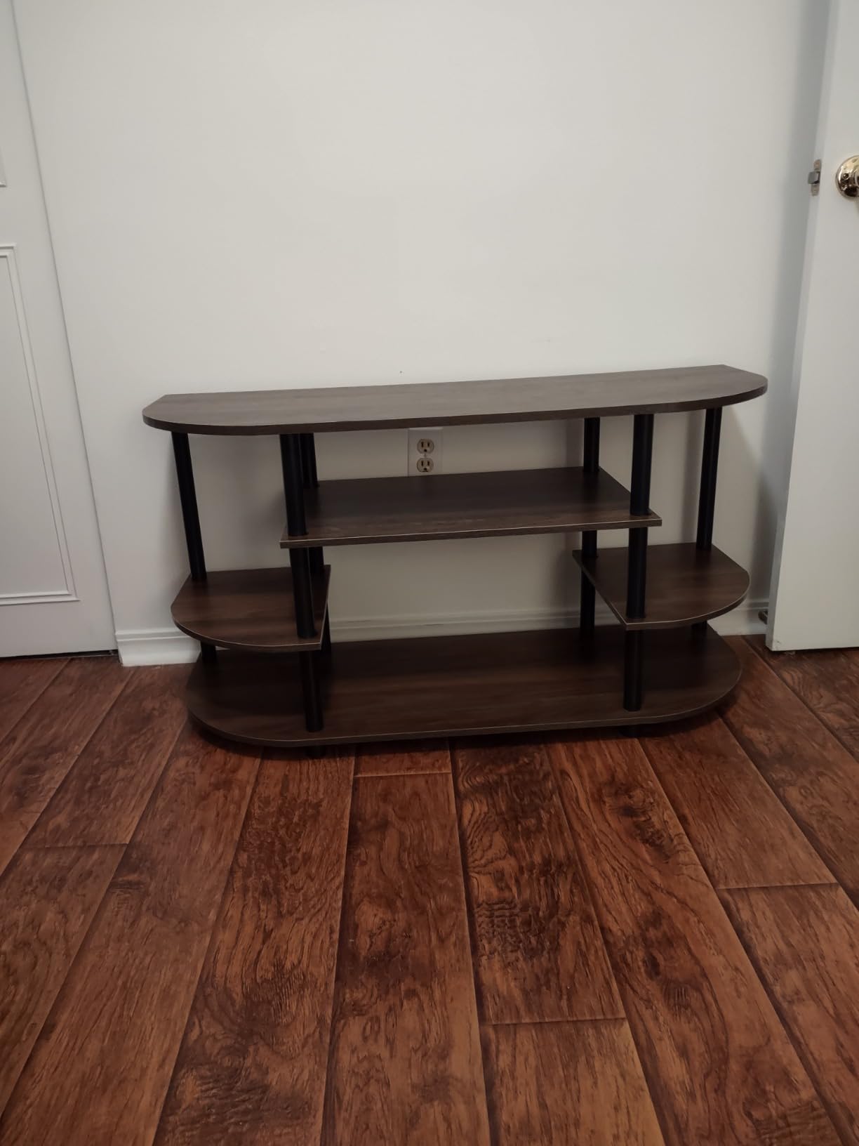 Furinno JAYA Simple Design Corner TV Stand, French Oak Grey/Black, 42.04 x 22.75 x 15.55 Inches | Open Shelf Design Corner Entertainment Center, TV Console, Round Corner, for Living Room, Bedroom customer photo 1