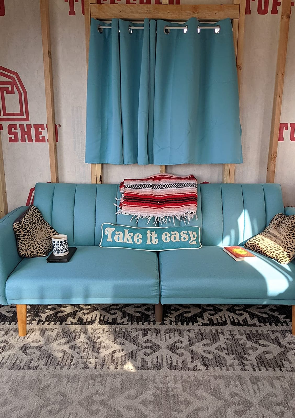 Novogratz Brittany 82 Inch Futon Sofa Bed in Faux Leather, Upholstered Couch Sleeper with Tufted Back, Mid-Century Modern Design, Teal customer photo 2